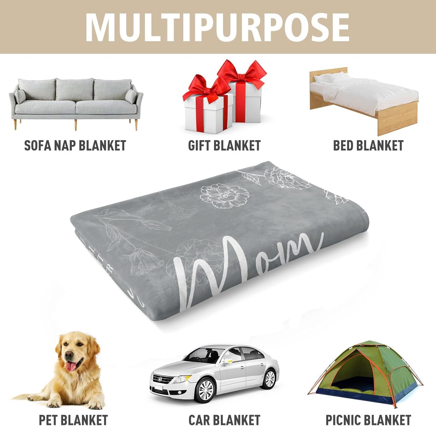 Gifts for Mom Blanket, Mom Birthday Gifts, Gifts for Mom from Daughter Son, Mom Gifts for Mothers Day Christmas, Super Soft Flannel Throw Blanket for Mom 60&#x22; x 50&#x22;, Grey