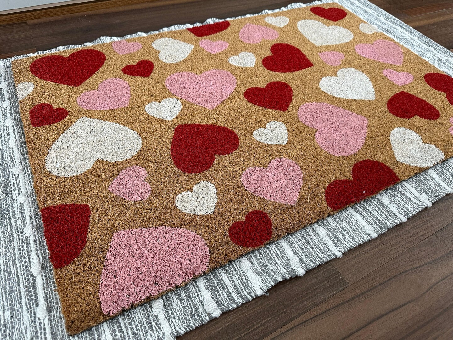 Oversized Falling Hearts Valentine's Outdoor Coir Door Mat | 23