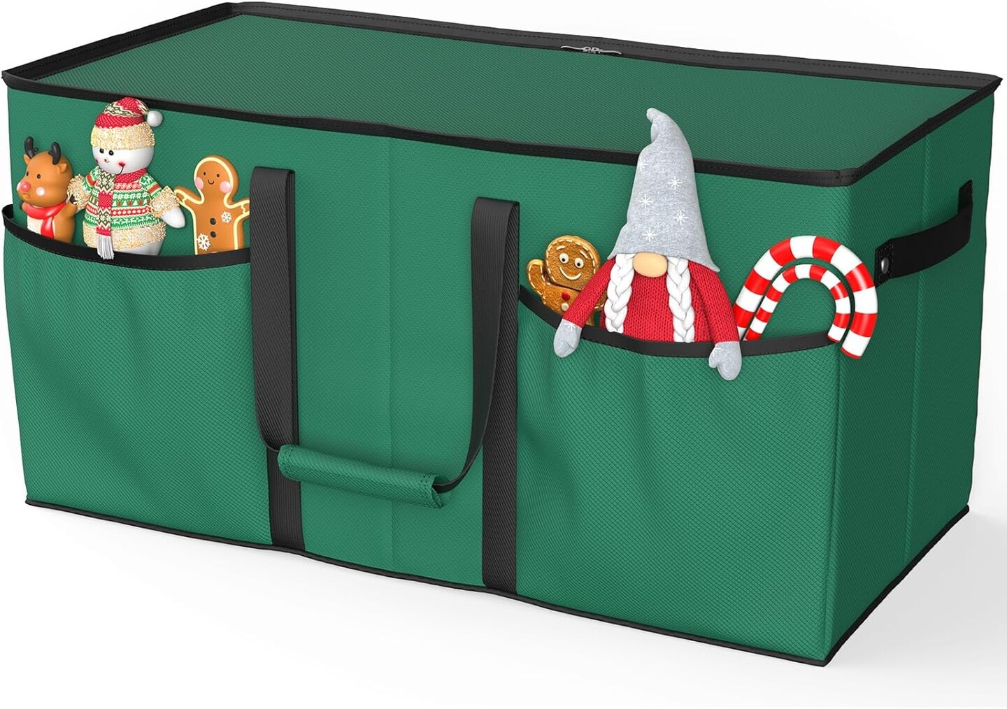 Christmas Ornament Storage Box - Stores Up to 128 Holiday Ornaments, Christmas Storage Container with Side Pocket, Adjustable Dividers, Card Slot, Tear-Proof Fabric - Green