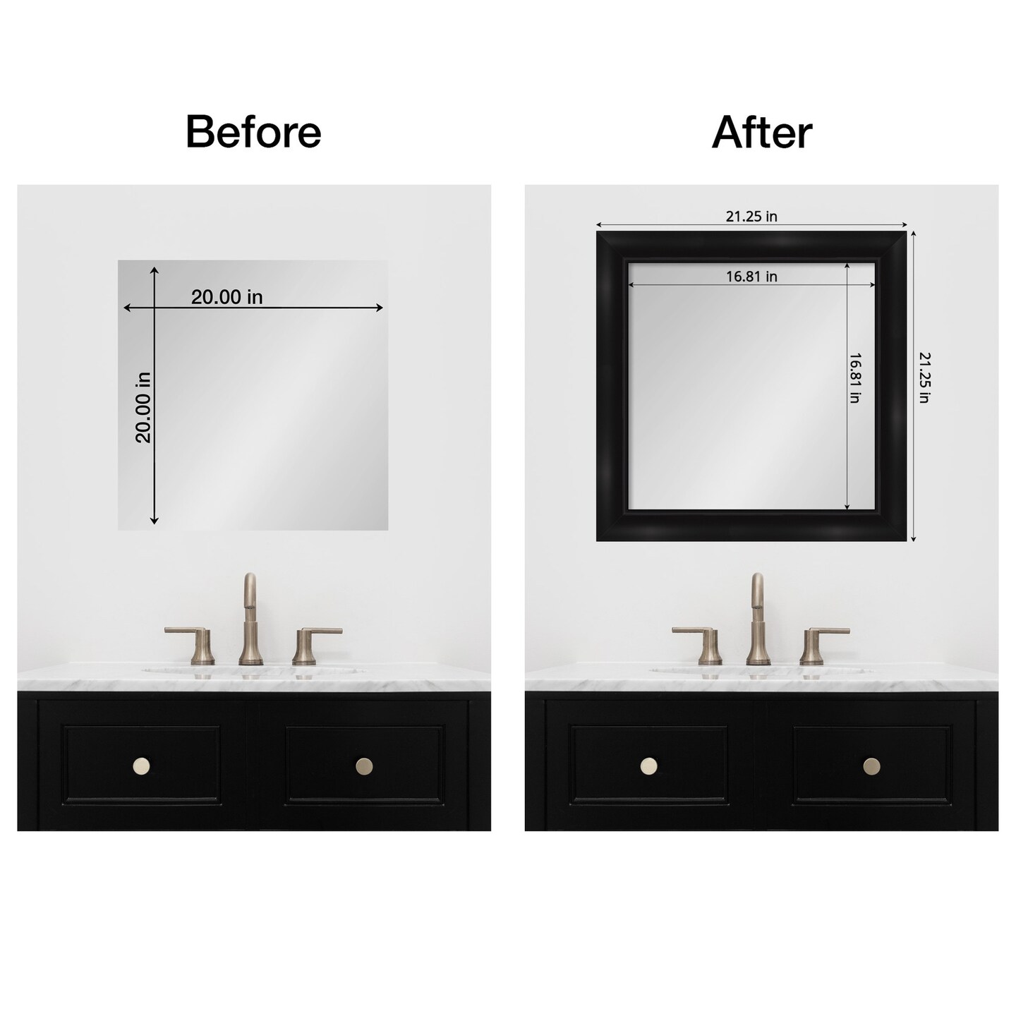 Amanti Art Mirror Makeover Bathroom Mirror Frame Border Kit -  Fully Assembled Peel and Stick Frame - Mirror NOT Included - Grand Black Narrow Trim