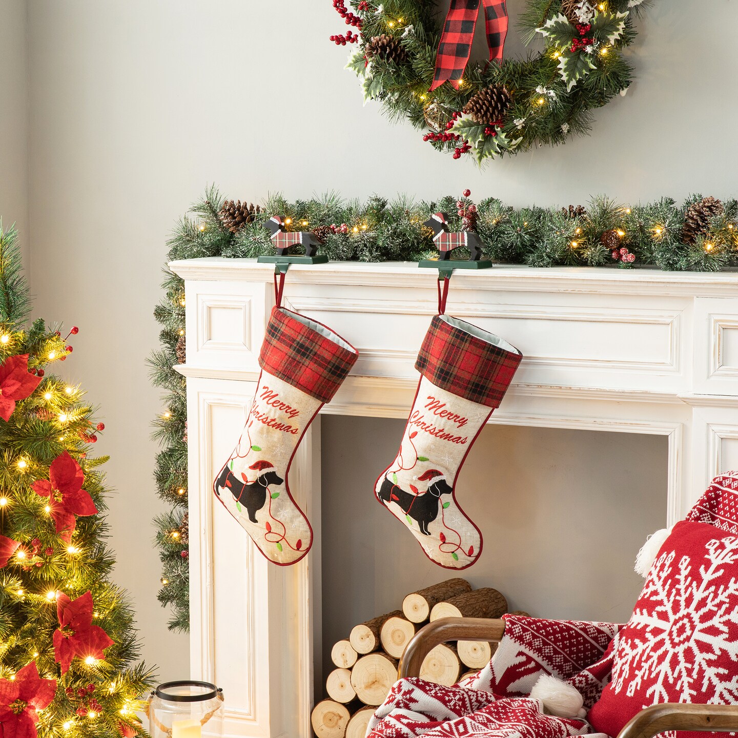 Set of 2 21&#x27;&#x27;L Christmas Stockings - Red Truck/Dachshund