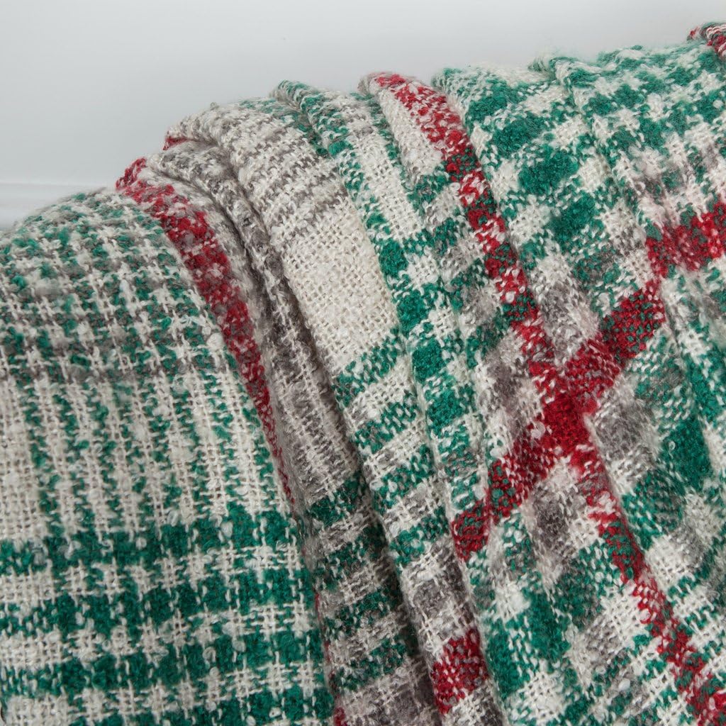 Green Red Plaid Blanket Throw Acrylic Soft Reversible Dyed Fringed Bed Blanket for Christmas Indoor Decorations 50&#x22; W x 67&#x22; L -Christmas Color