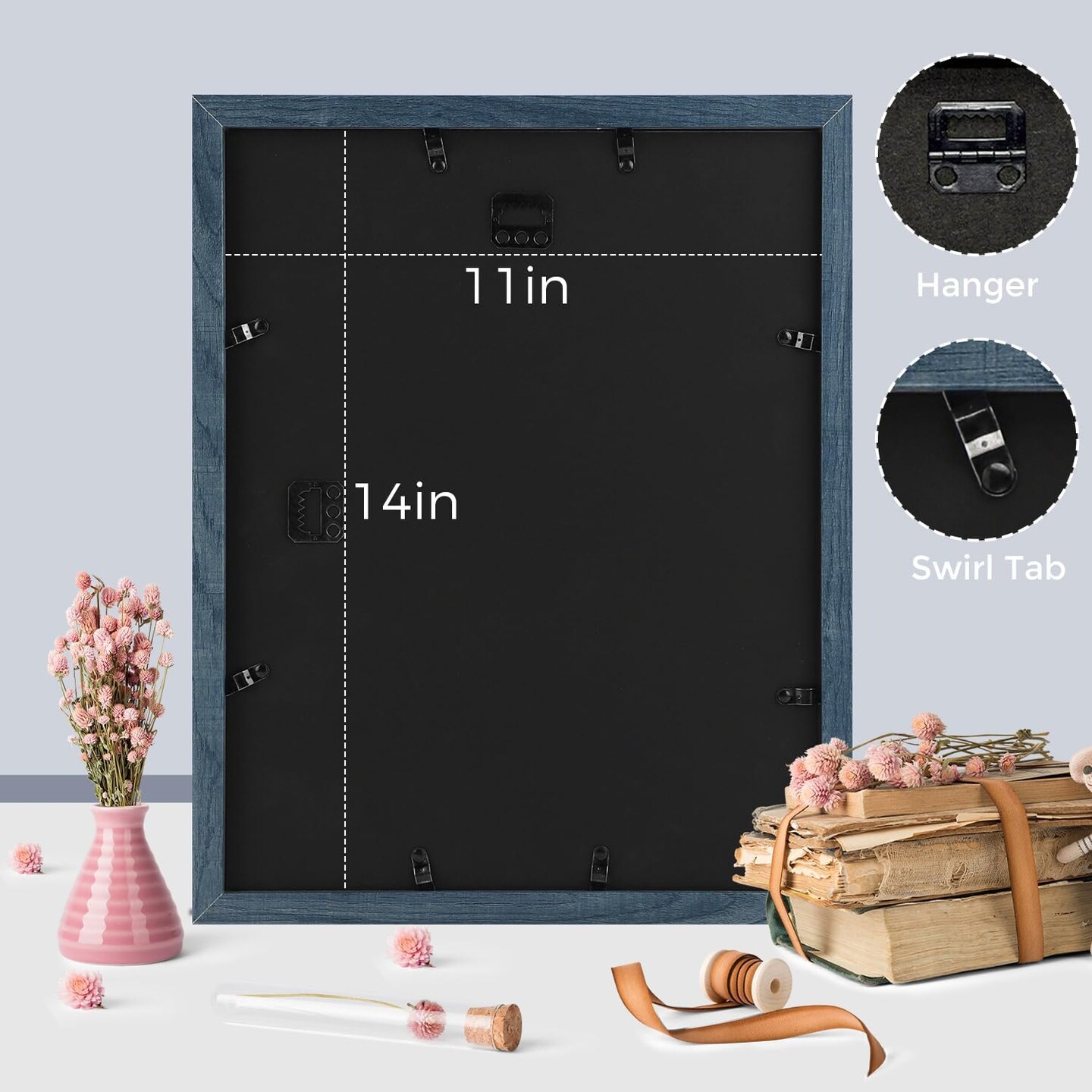 11x14 Frames Display 8x10 Picture with Mat or 11x14 Photo Without Mat, Shatter-Resistant Glass, Pre-Installed Wall Mounting Hardware - Blue