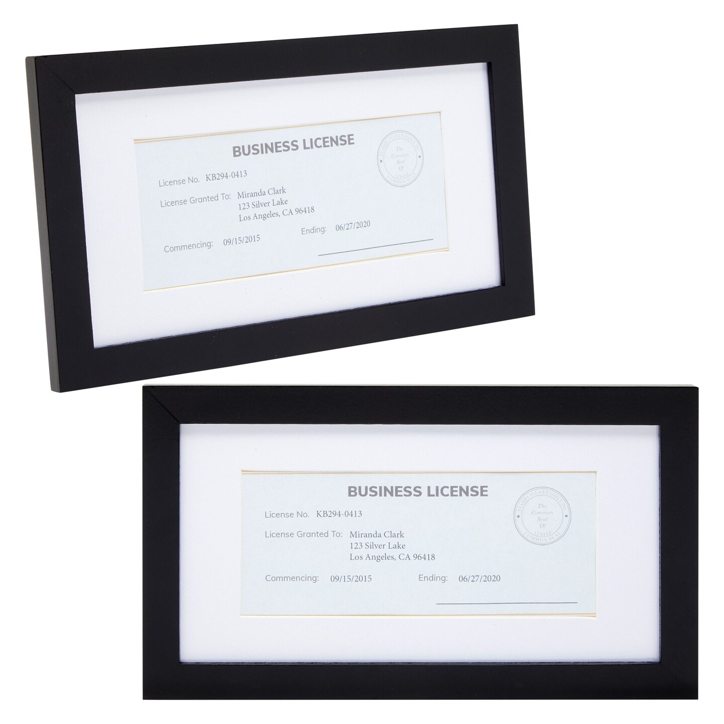 2 Pack Business License Frame for Professional Office, Cosmetology, Pictures, Certifications (11.7 x 6.5 x 0.5 In)