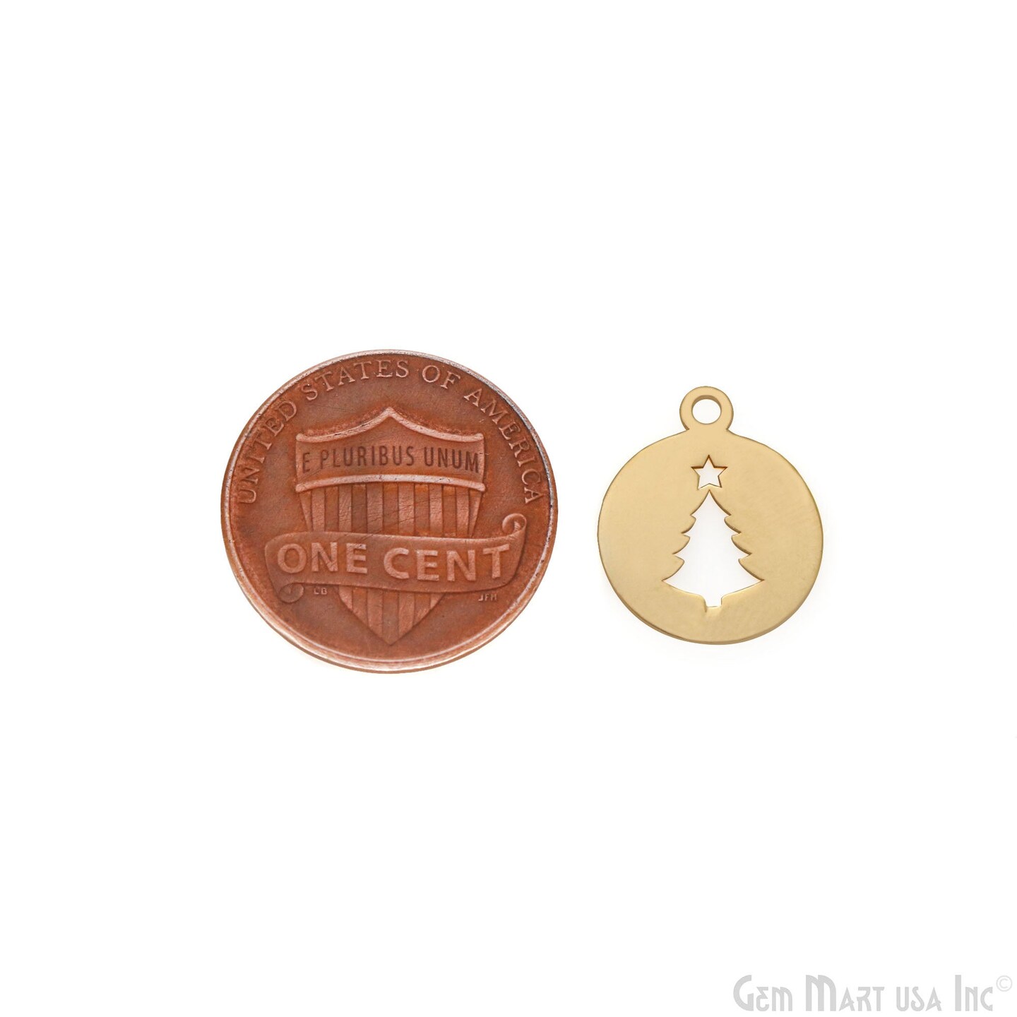 Christmas Tree Round Shape Laser Finding Gold Plated 13x16mm Charm For Bracelets &#x26; Pendants
