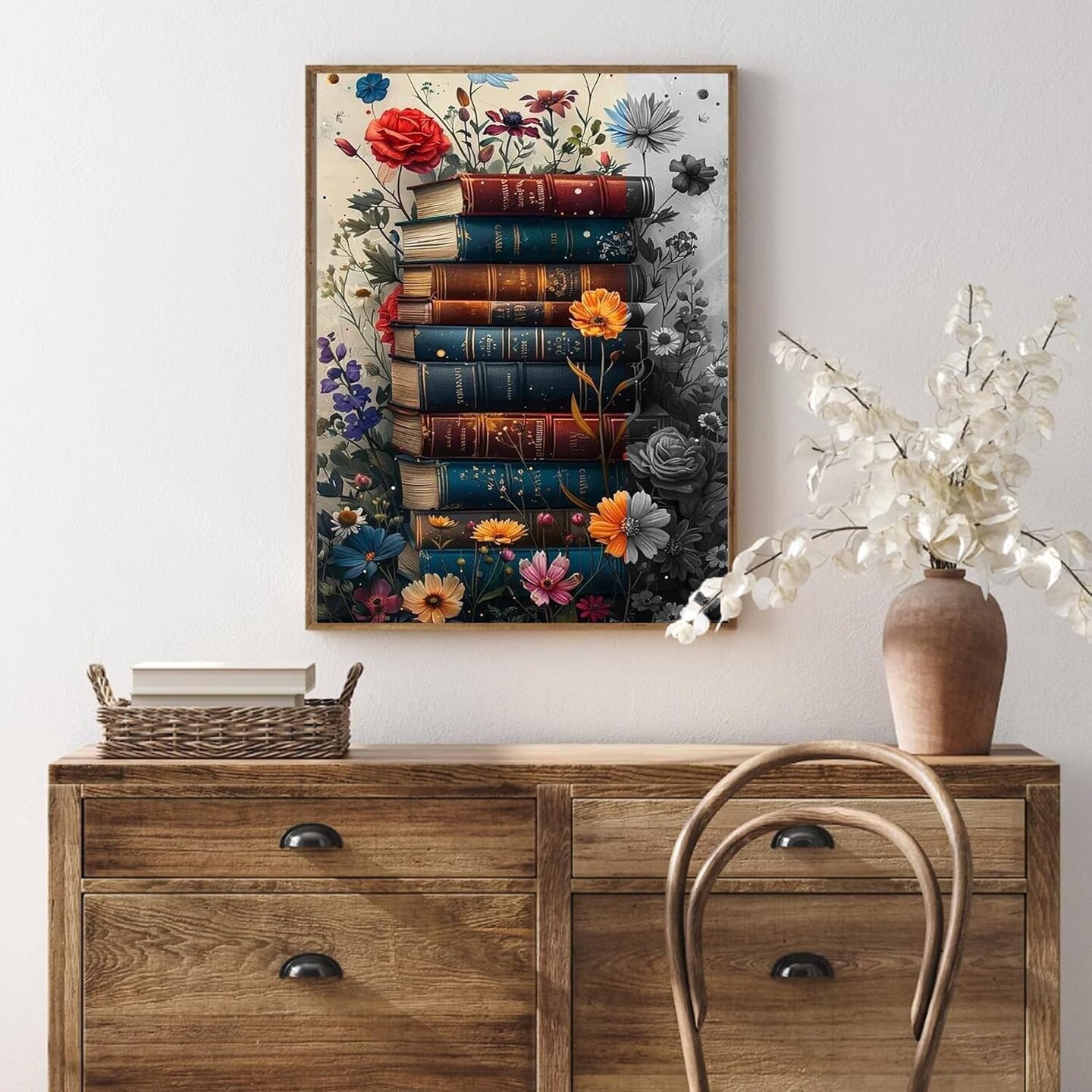 Books Diamond Art Painting Kits for Adults,Flowers Diamond Painting Kits for Beginners,5D DIY Full Drill Diamond Dots