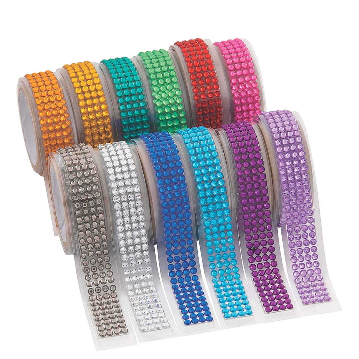 3/4&#x22; x 19&#x22; Bright Colors Self-Adhesive Rhinestone Rolls 12 Pc