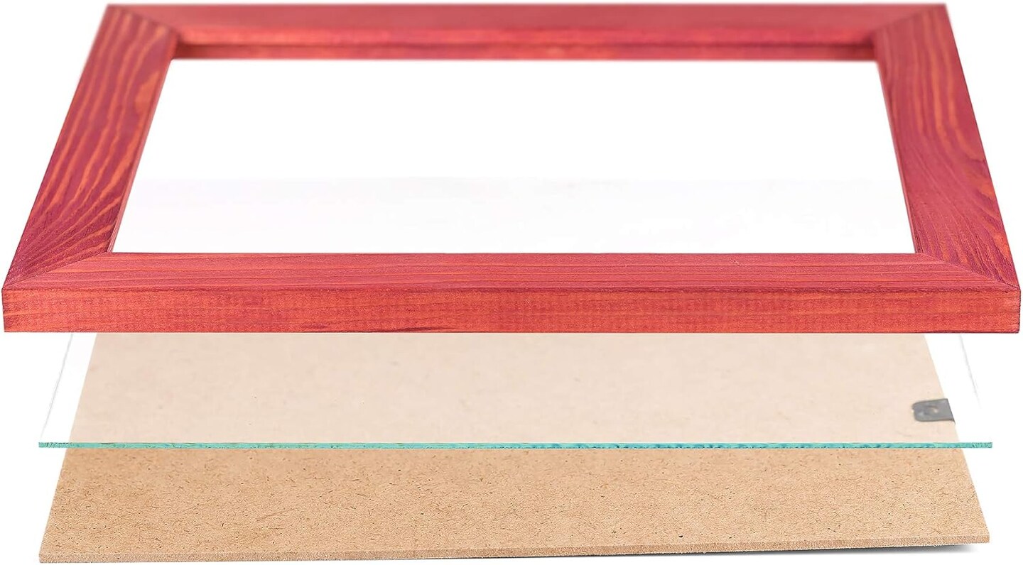Rustic Wooden Picture Frame 11x14 Inch- 100% Natural Solid Eco Distressed Wood for Wall Mounting Photo Frame - Red