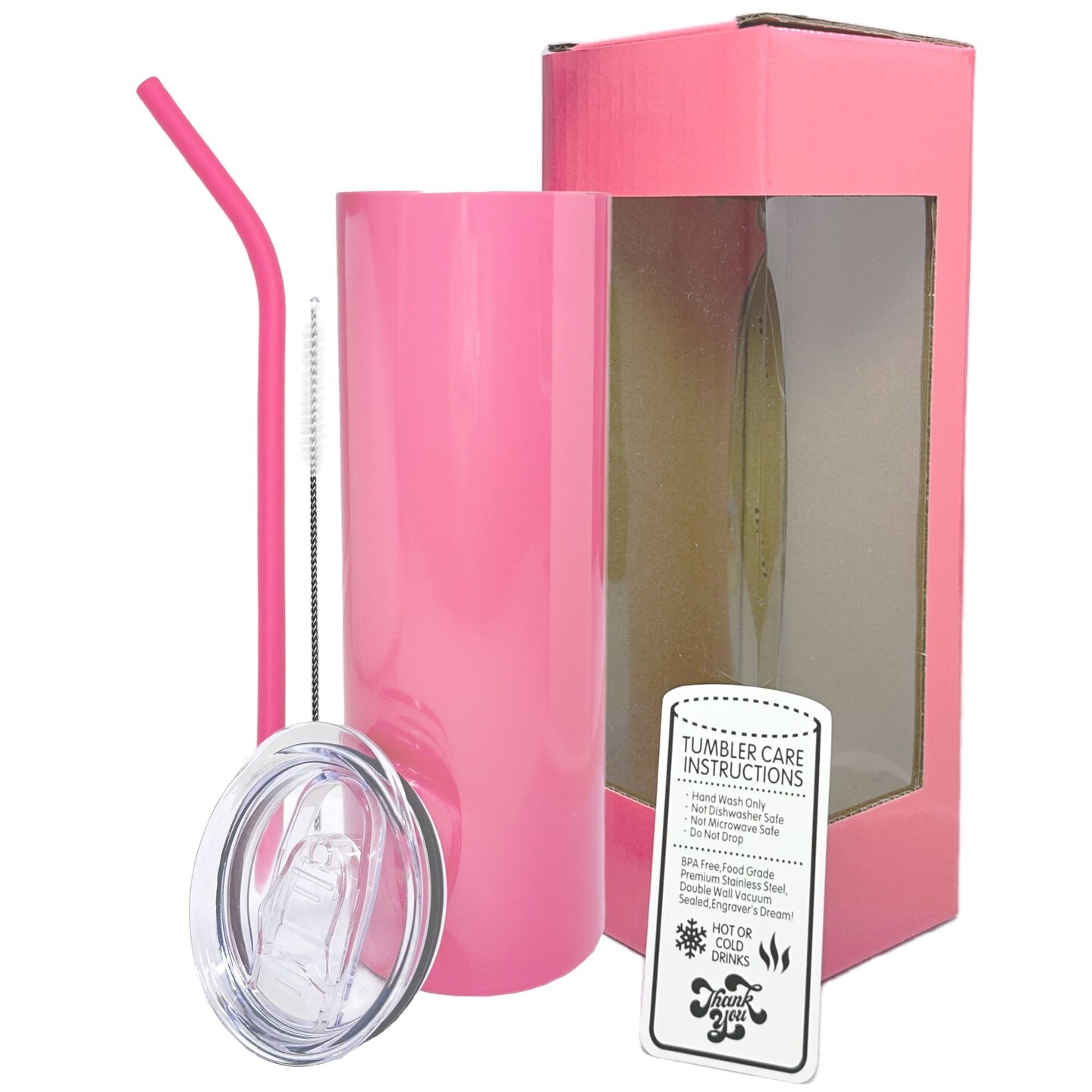 ProSub 20oz Epoxy & Engravable Coated Stainless Steel Skinny Tumbler - Pink