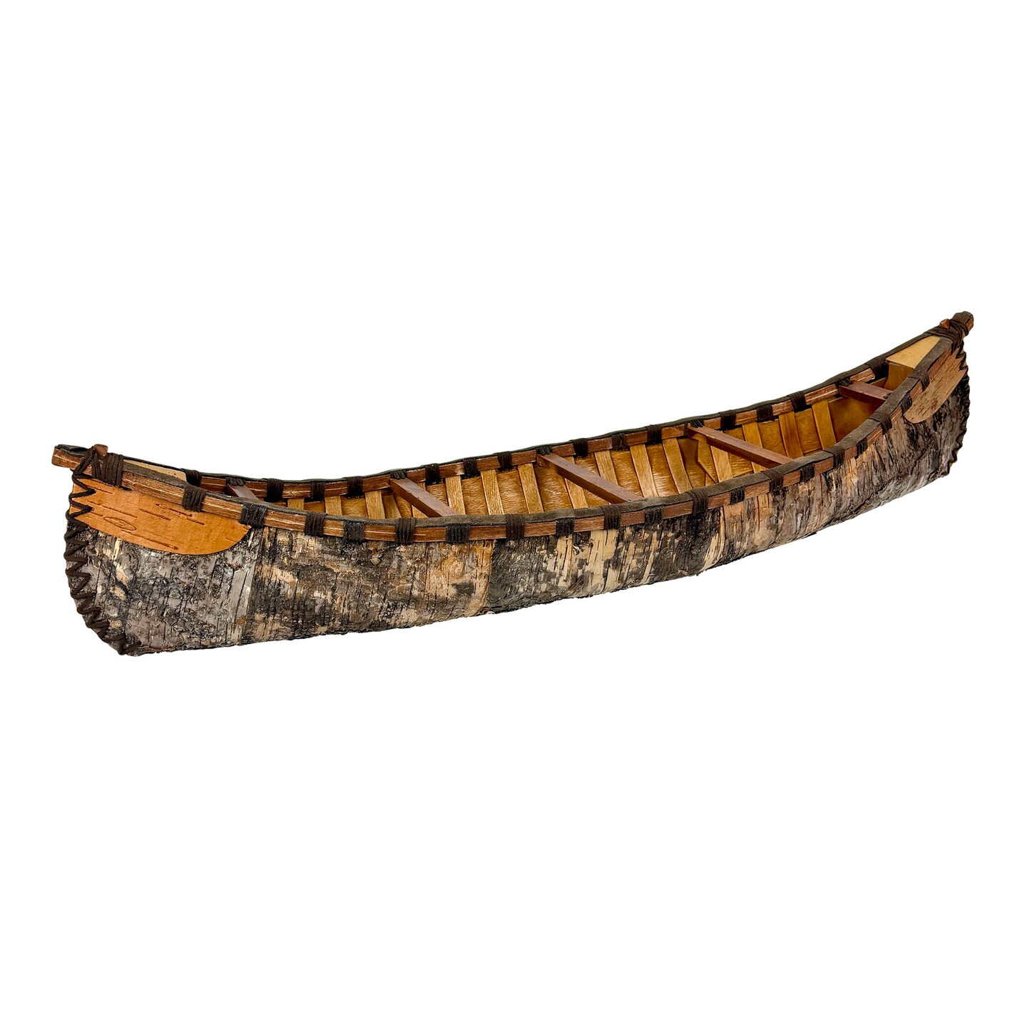 31 Inch Brown Decorative Canoe Statue Rustic Freestanding Sculpture