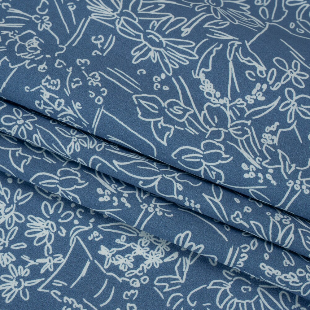 1 Yard Country Blue Potted Pleasantries Cotton Poplin Fabric