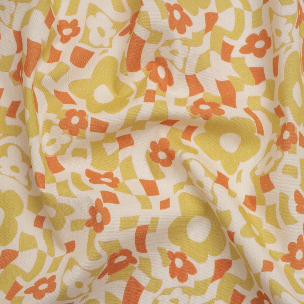 1 Yard Orange Puddled Petals Stretch Cotton Poplin Fabric