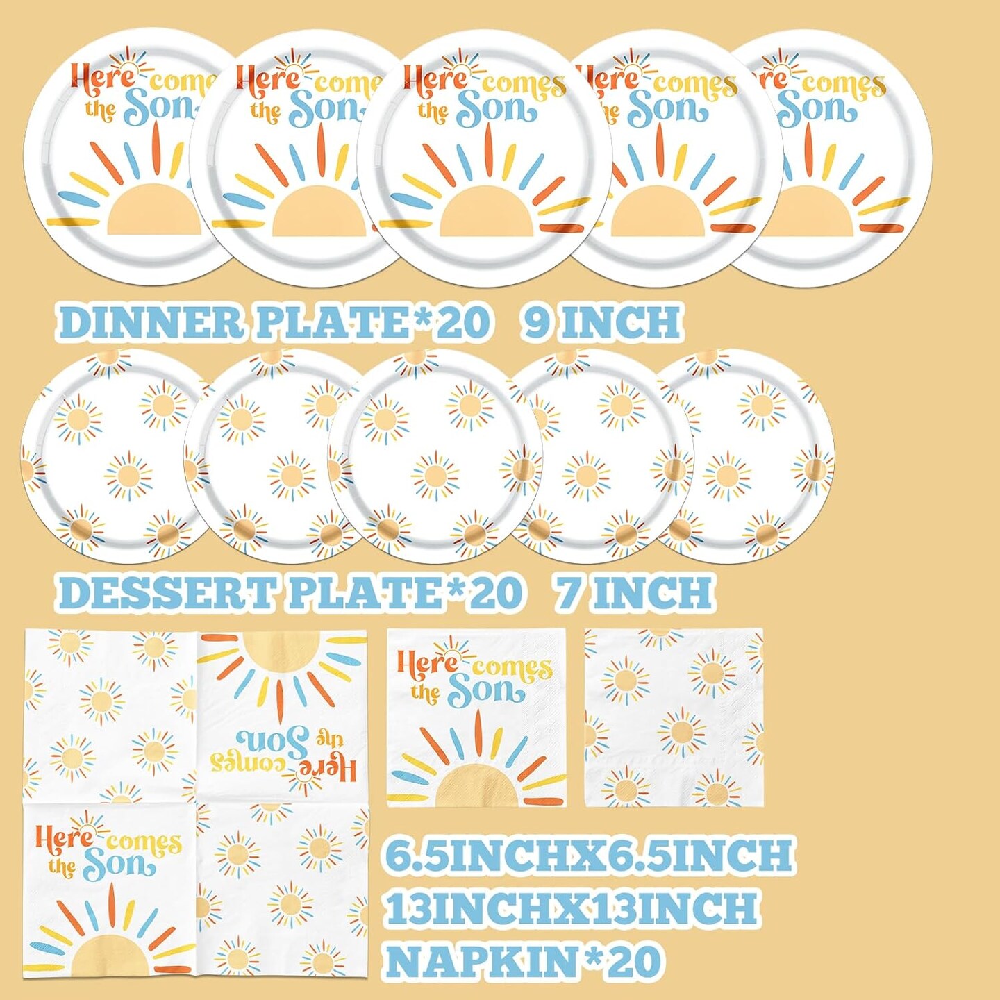 Here Comes The Son Baby Shower Decorations Tableware - 20 Guests (Yellow)