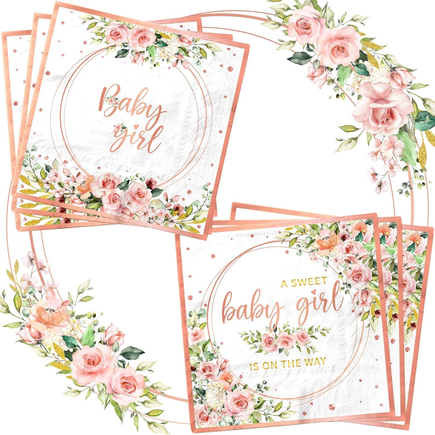 40pcs Sweet Baby Girl Rose Gold Baby Shower Napkins