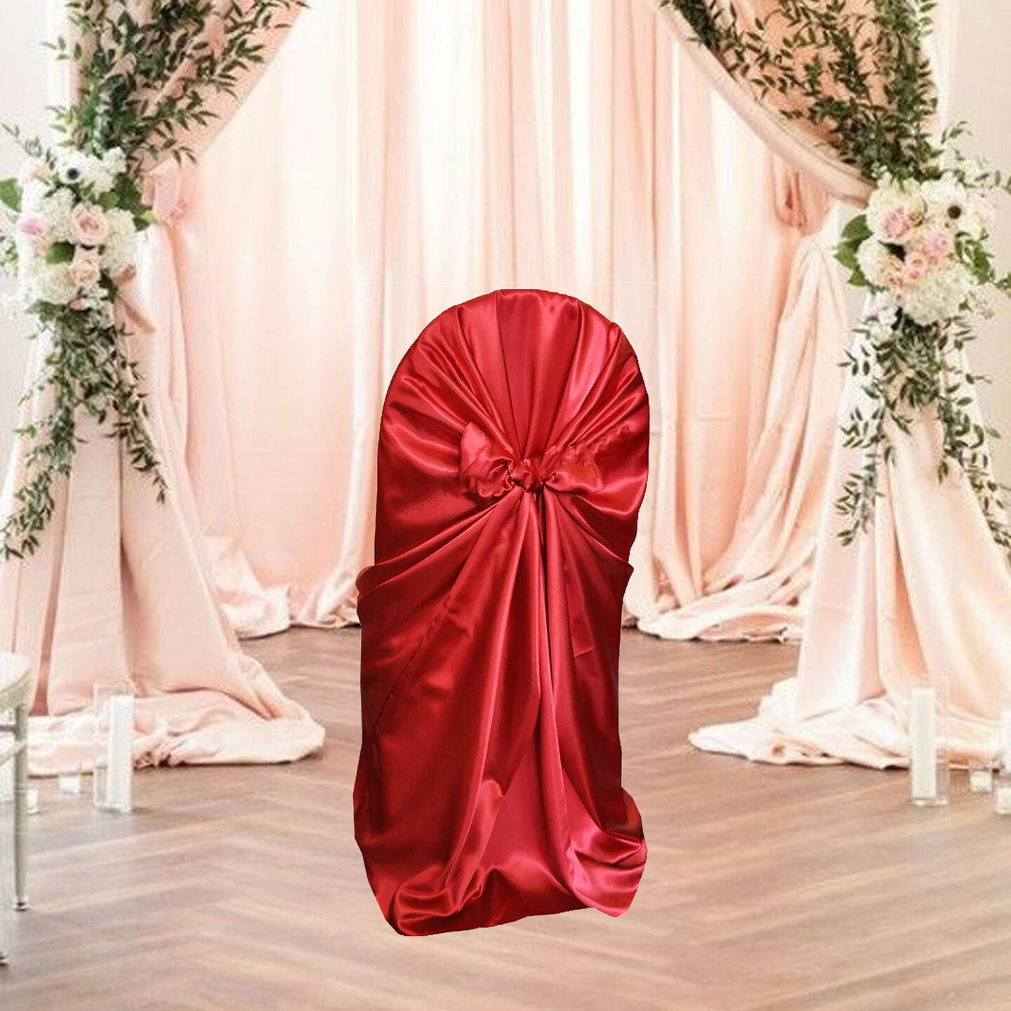 1 Piece Satin Universal Self Tie Chair Slipcover Apple Red