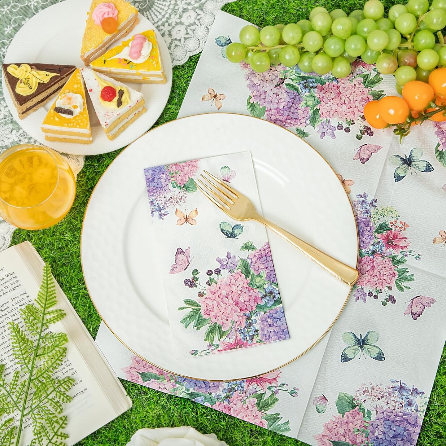 100 Pack Floral Purple Napkins with Butterfly - 3 Ply