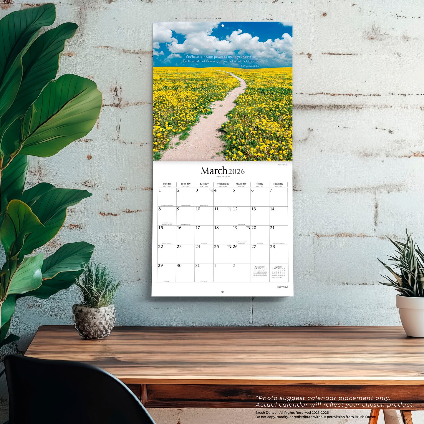 Pathways | 2026 12 x 24 Inch (Hanging) Monthly Square Wall Calendar | Plastic-Free