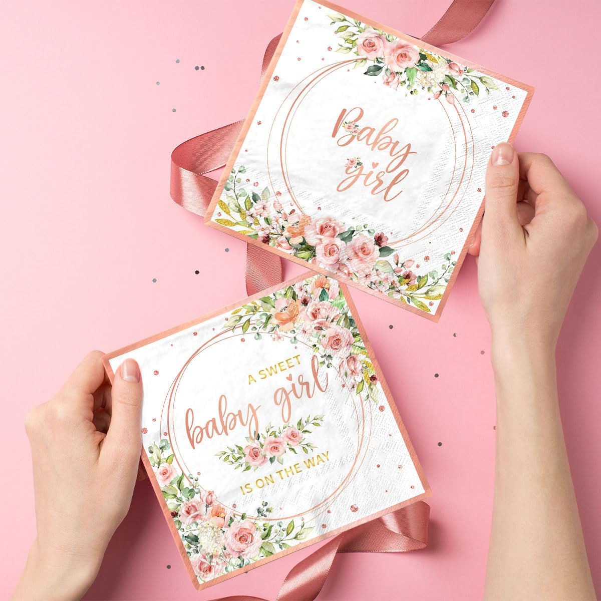 40pcs Sweet Baby Girl Rose Gold Baby Shower Napkins
