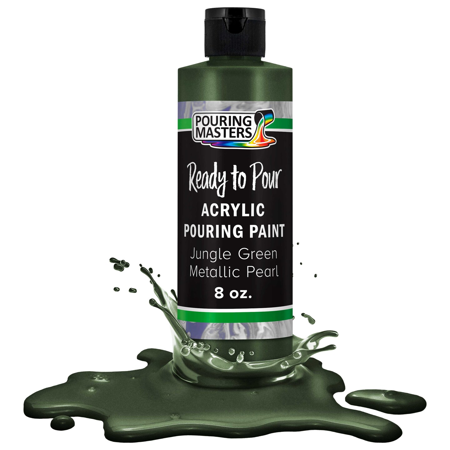 Pouring Masters Jungle Green Metallic Pearl Ready to Pour Acrylic Pouring Paint - Premium 8-Ounce Pre-Mixed Fluid Acrylic Paint - Fluid Art Supplies for Canvas, Wood, Paper, Tile & Rocks