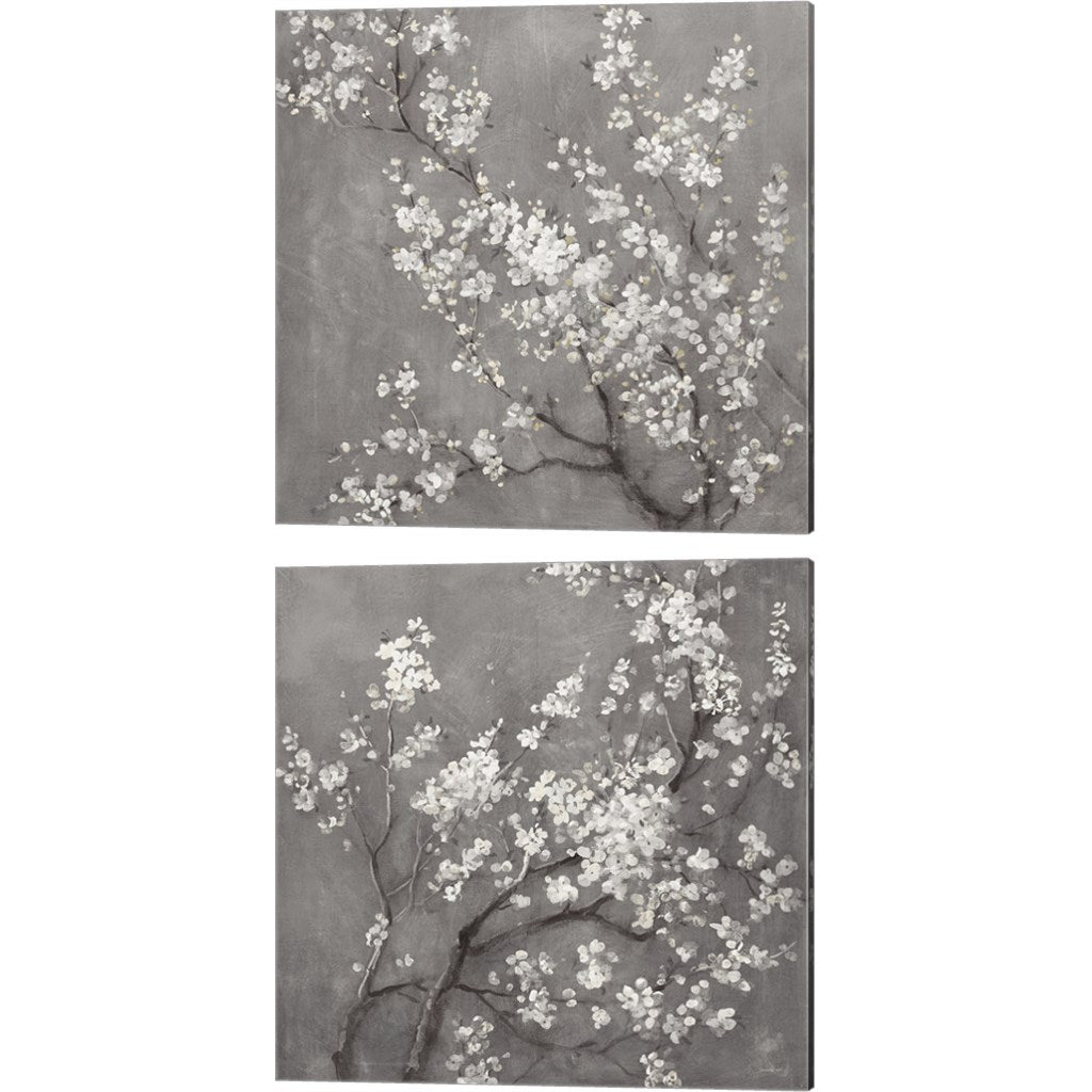 White Cherry Blossoms on Grey Crop by Danhui NAI, 2 Piece Canvas Art Set