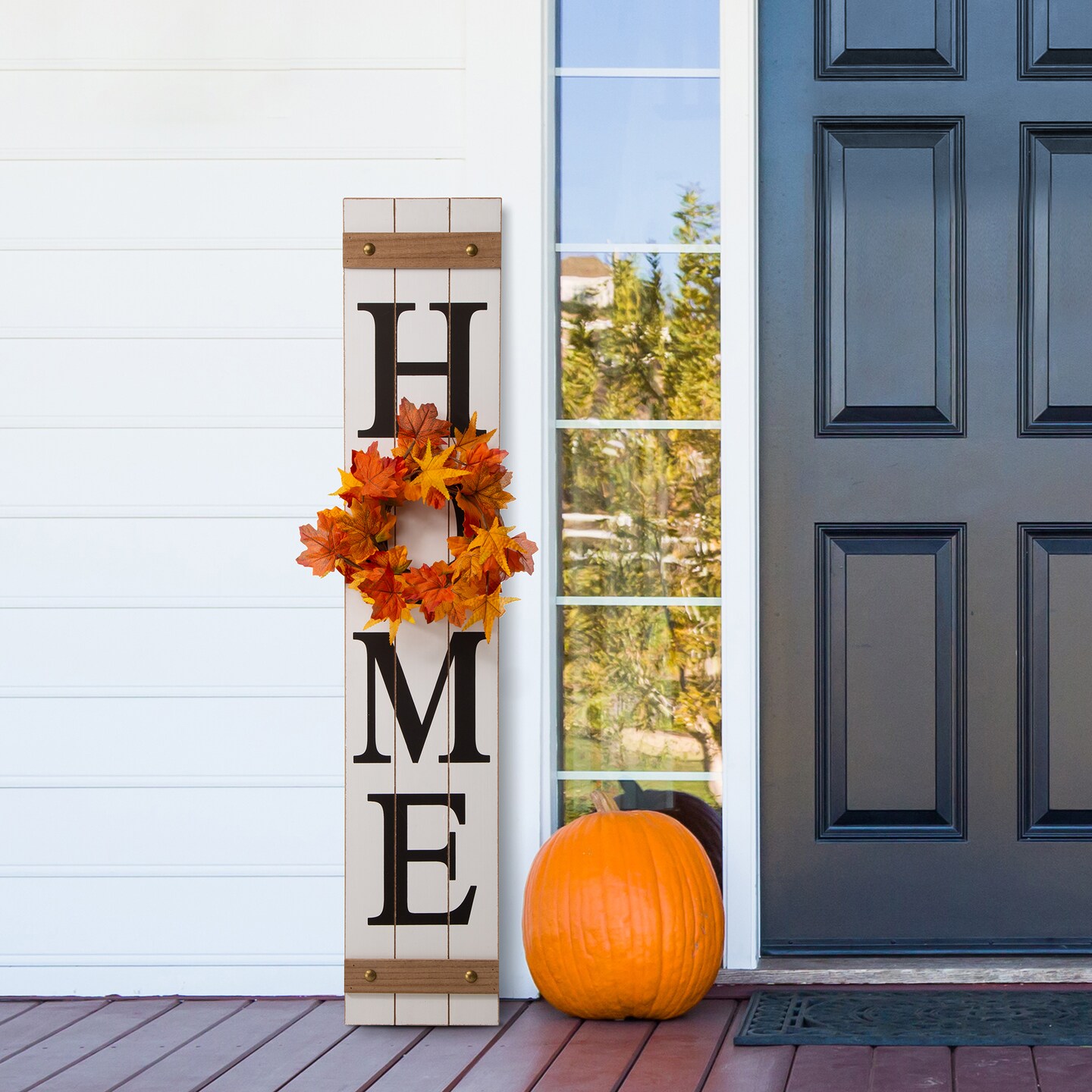 42"H Christmas Fall Porch Sign with 3 Interchangeable Floral Wreaths