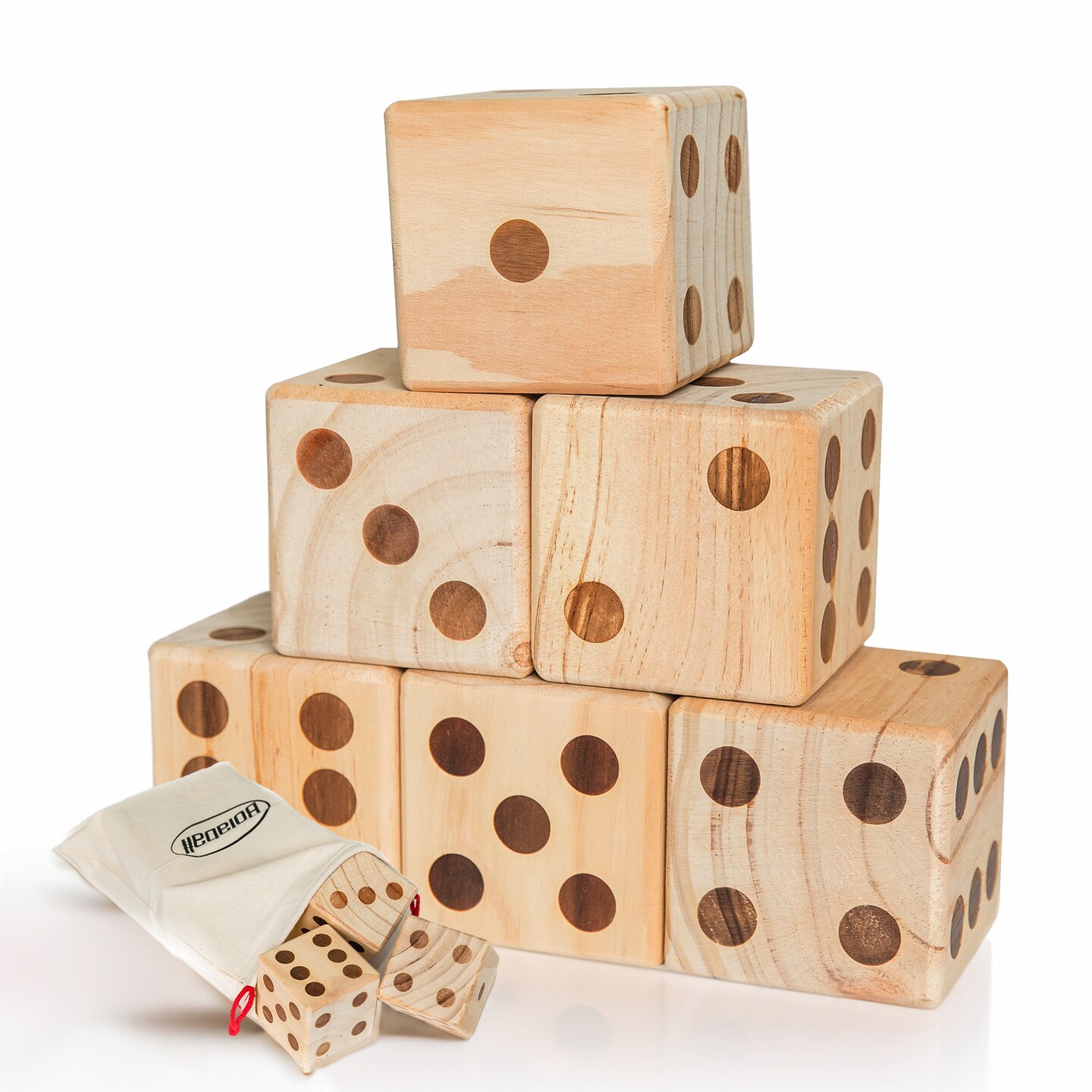 Bolaball: Giant Wooden Yard Dice Set - 6 Dice w/ Carry Bag, Outdoor &#x26; Indoor, Jumbo Dice For Yard &#x26; Lawn Games, Backyard &#x26; Party, Adults &#x26; Family