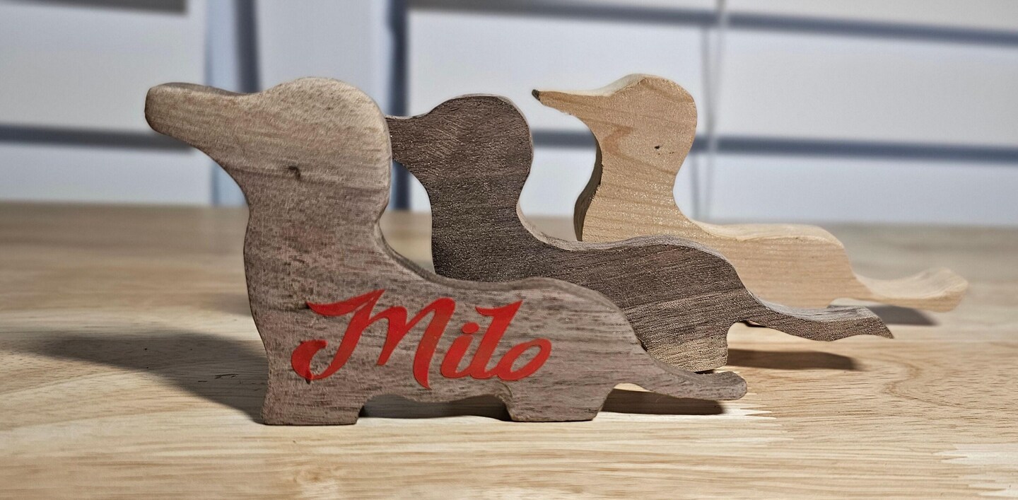 Personalized Hand Carved Wooden Mini Dachshund Figurine in Walnut, Pine or Cedar. Collectible Wiener Dog Memorabilia Gift for all dog lovers product 4