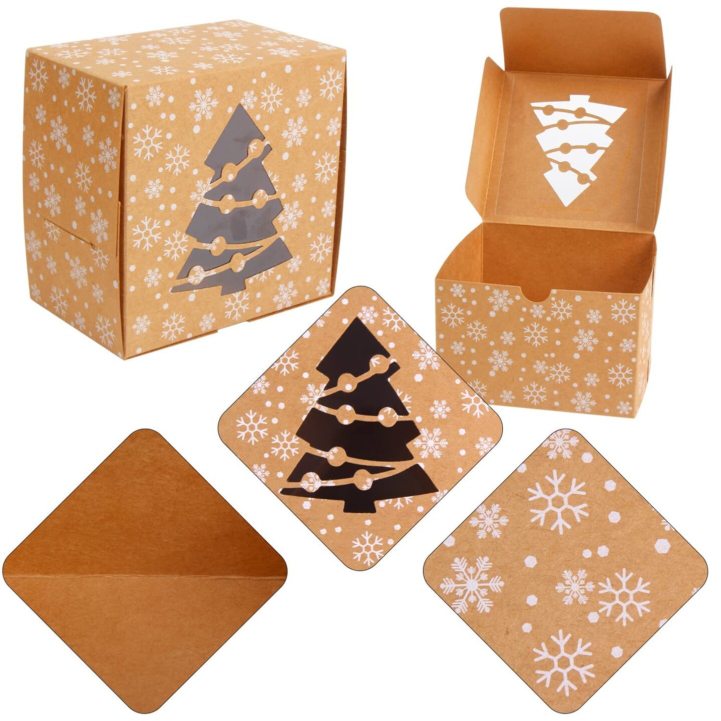 DERAYEE 24Pcs Christmas Cookie Boxes with Window, Holiday Bakery Gift Boxes Small kraft Boxes for Packaging Cupcakes, Candy, Goodies