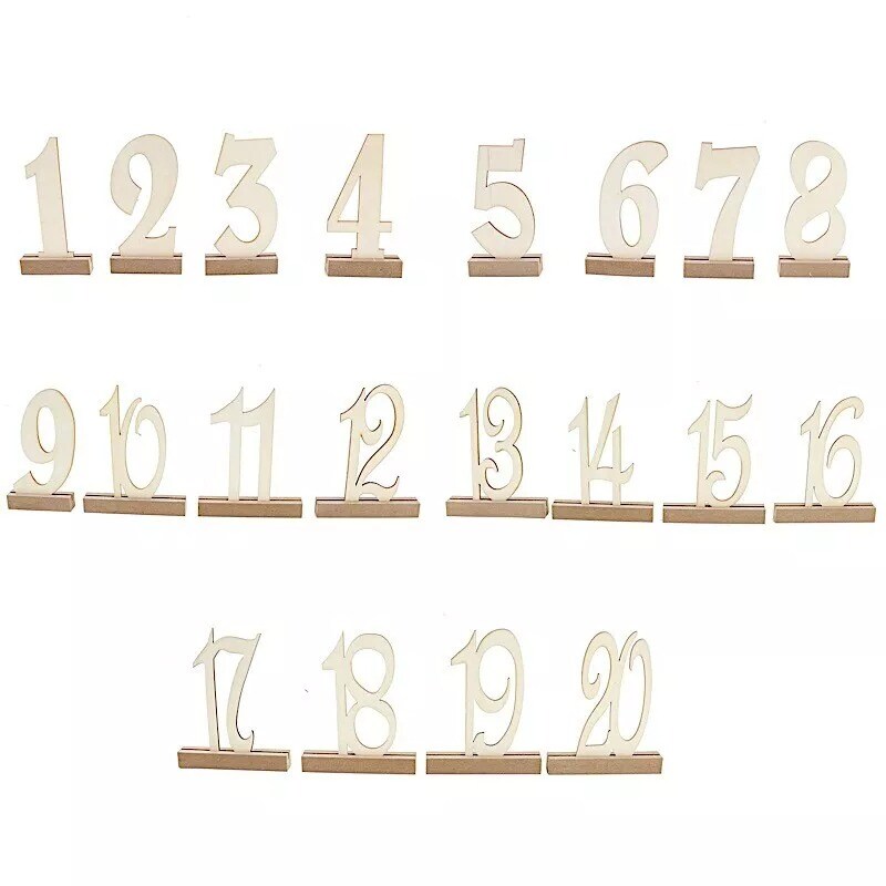 Natural 20 Wooden 6&#x22; Table Numbers 1-20 Set Holder Base Party Events Decorations