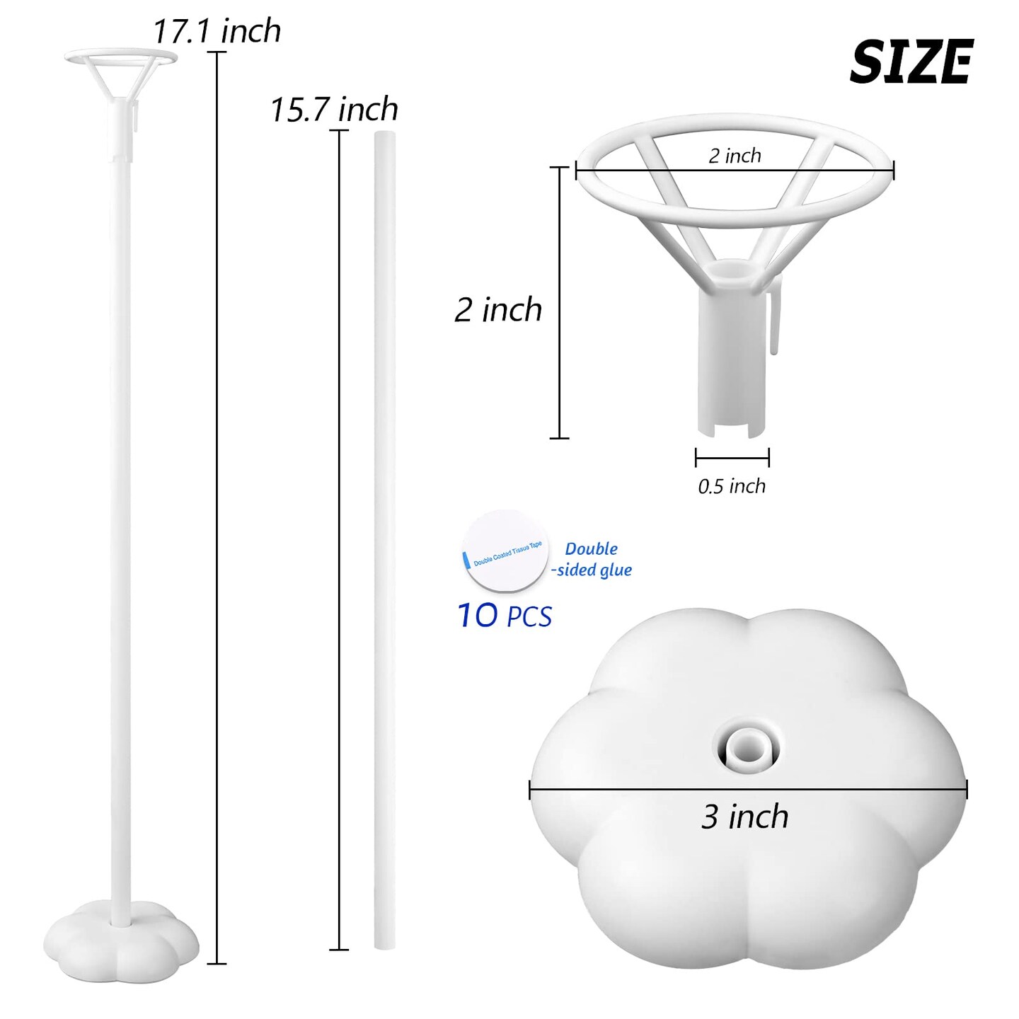 Sakolla 10 Sets Balloon Stick Stand, Balloon Sticks Holder with Base for Table Desktop Centerpiece Balloon Holder for Birthday Party, Wedding, Baby Shower and Anniversary Decoration (15.7 inch White)