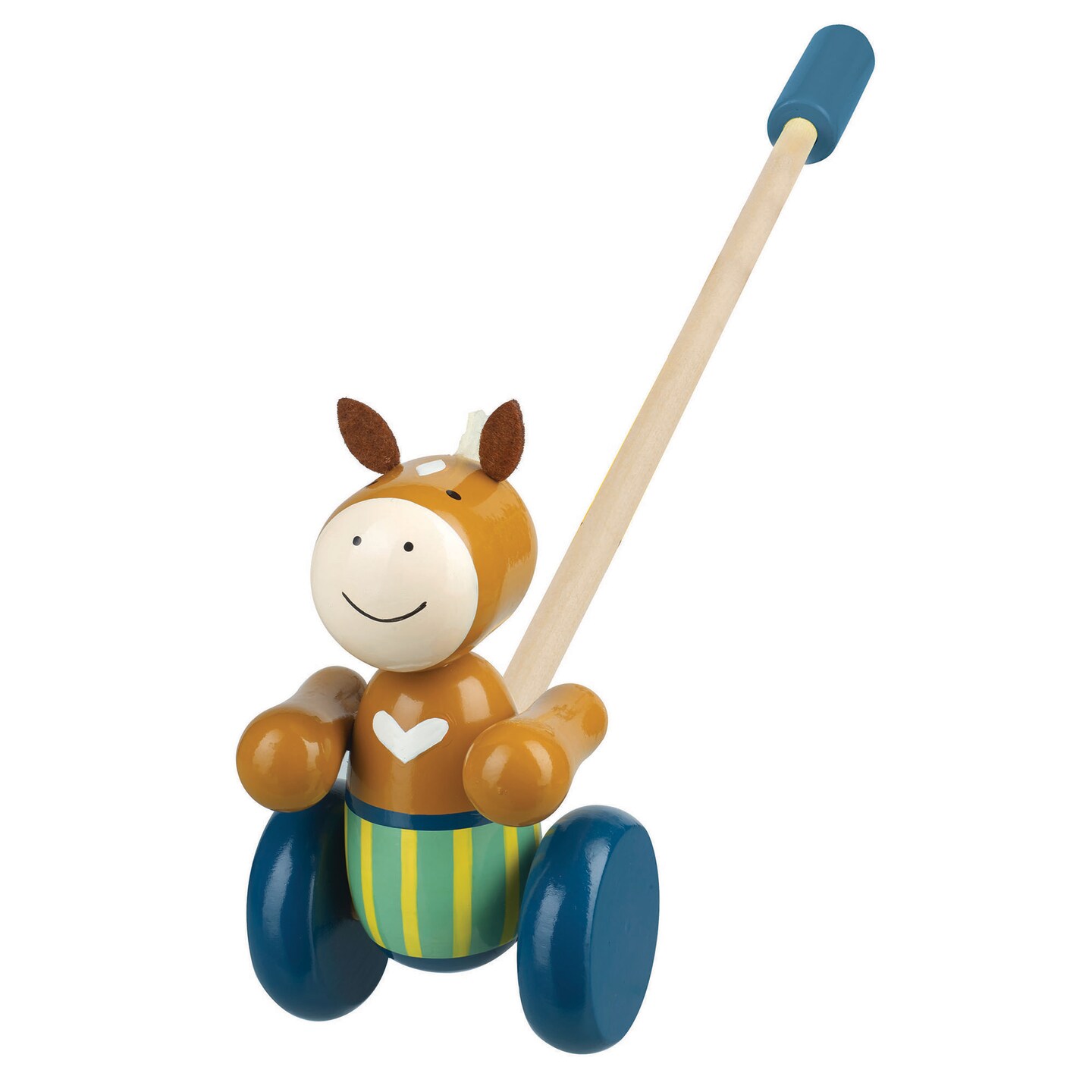 Orange Tree Toys: Push Along: Pony - Wooden Toy, Colorful Wheeled Character w/ Handle, Encourage First Steps, FSC Certified, Toddler &#x26; Kids, Ages 1+