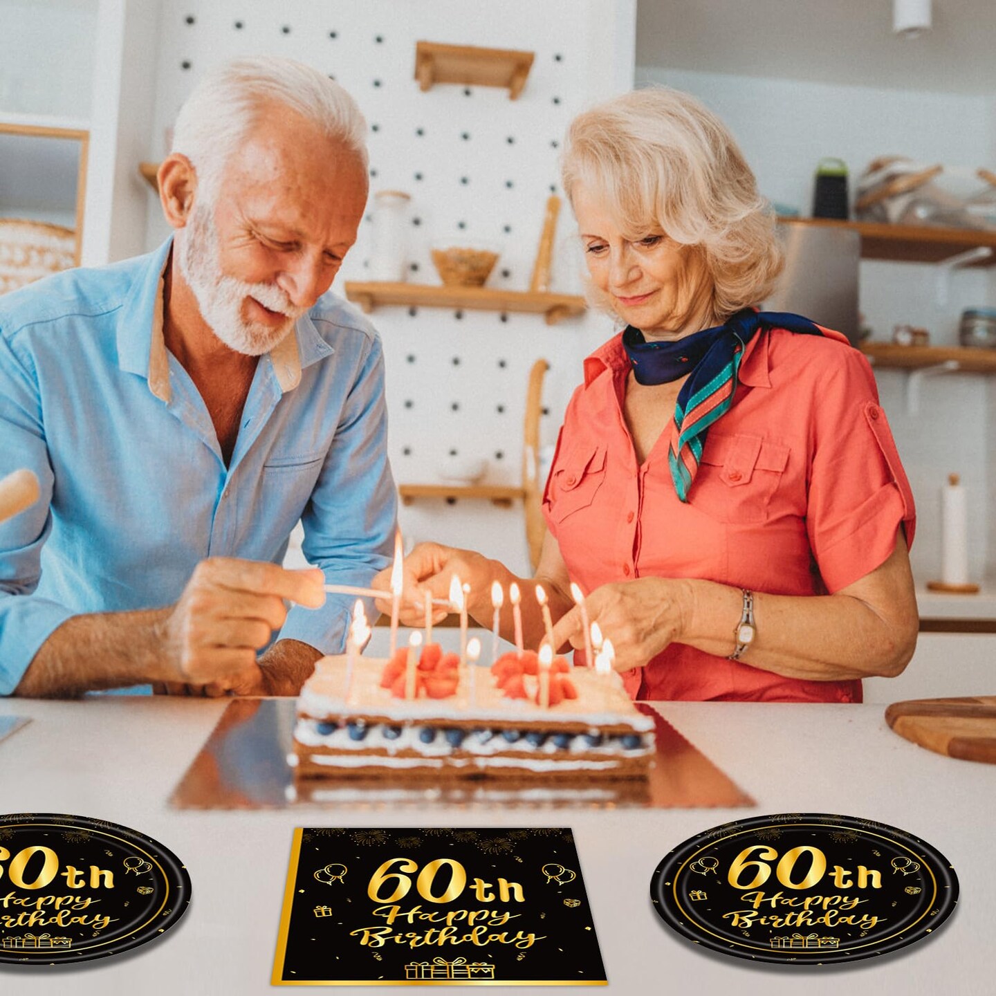 40PCS 60th Birthday Party Decorations 60th Theme Birthday Party Tableware Vintage 1964 Party Supplies 60 Year Old Birthday Party Decorations Plates Napkins Black and Gold Dinnerware Favors for Men
