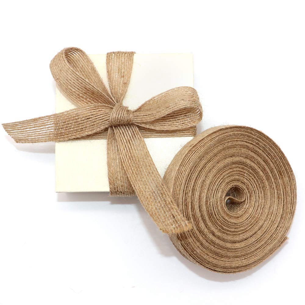 4 Rolls of Natural Burlap Fabric with Burlap Ribbon for Christmas Tree Gift Wrapping Wedding Event Party Home Bows Crafts Decoration, 11 Yards Long 0.8 inch Wide each Roll (Natural)