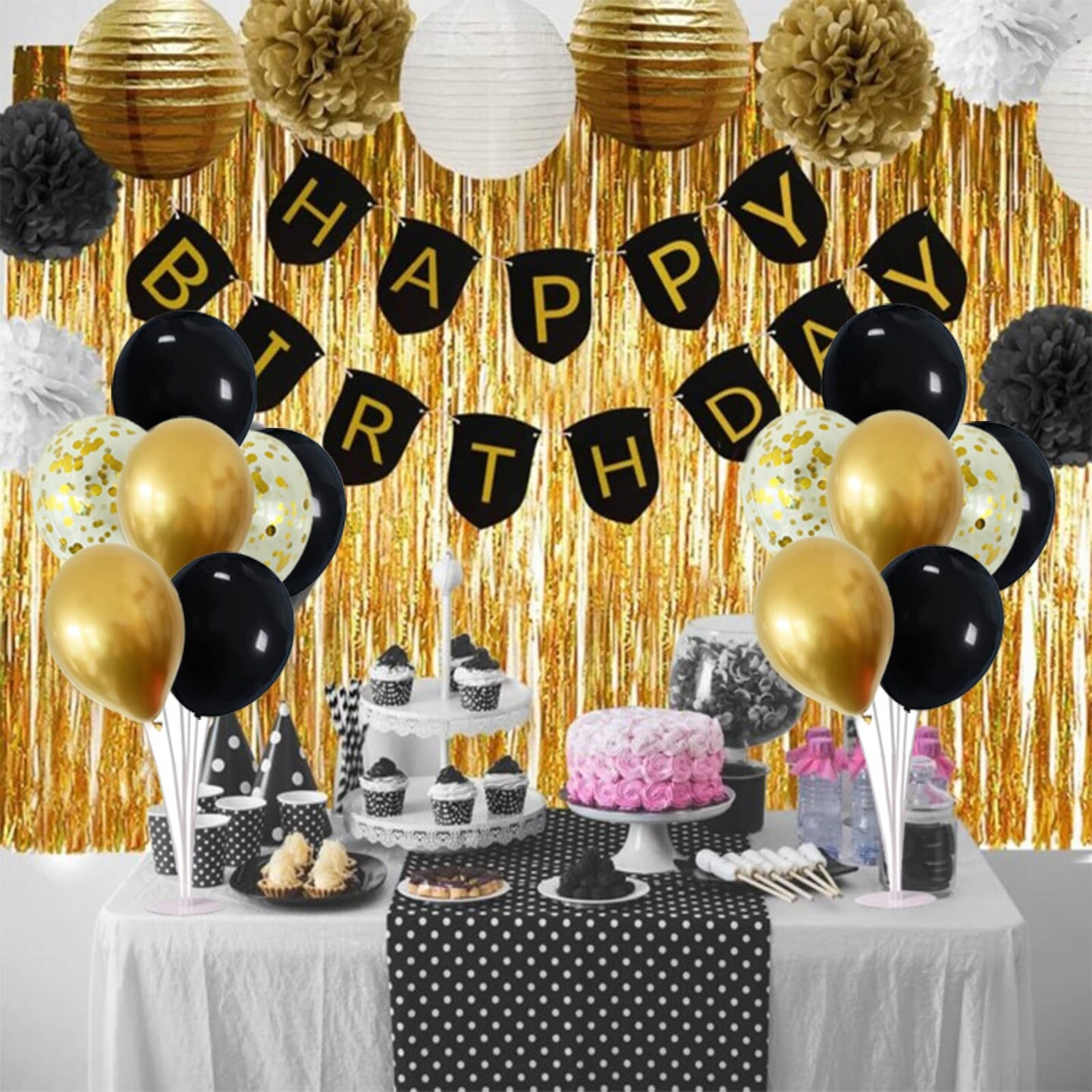 ZJDHPTY Black Gold Party Decorations Balloon Stand Centerpiece Table Decorations for Birthday Graduation Wedding Retirement Anniversary Father&#x27;s Day Halloween New Years 2025 (Black gold set4)