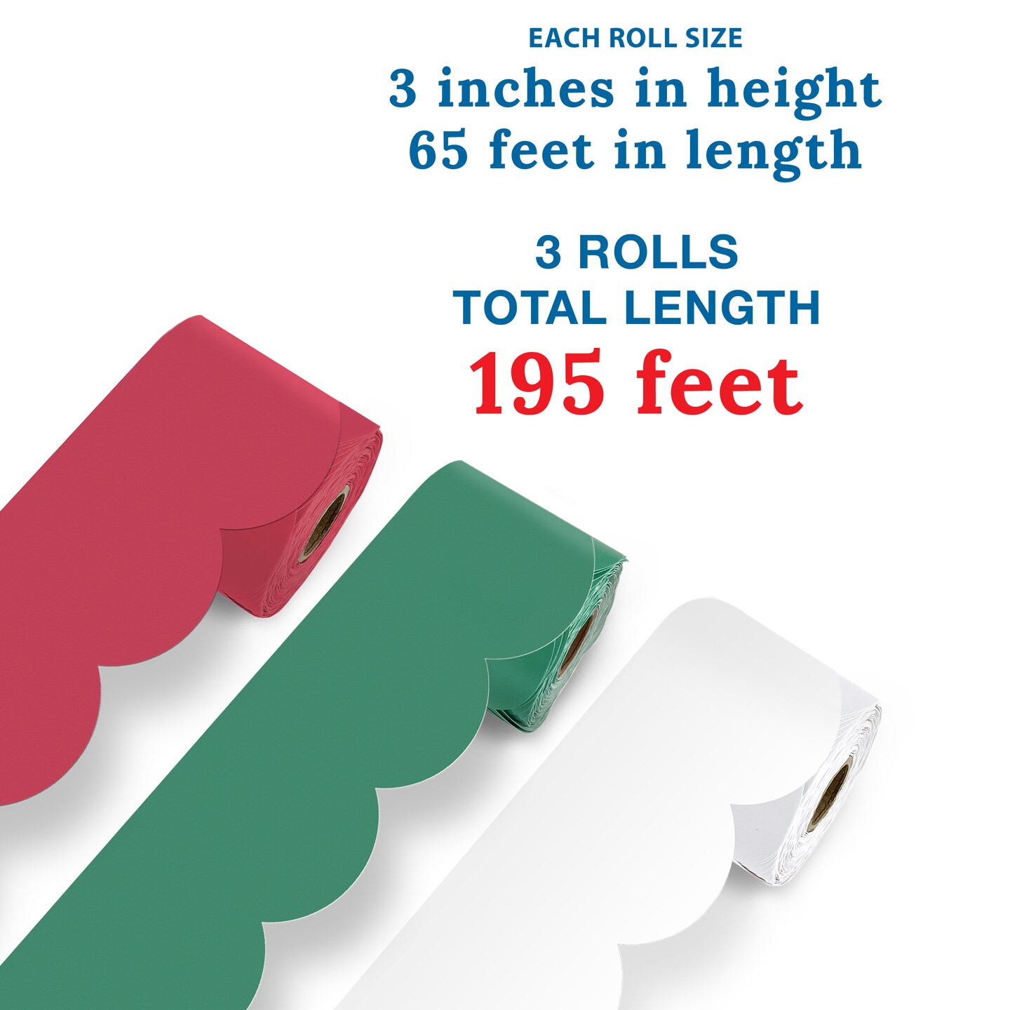 Carson Dellosa 195Ft Merry & Bright Bulletin Board Borders, 3Pack Scalloped Red, White, Green Bulletin Board Border, Bulletin Board, Winter Décor, Christmas Bulletin Board Decorations, Classroom Décor