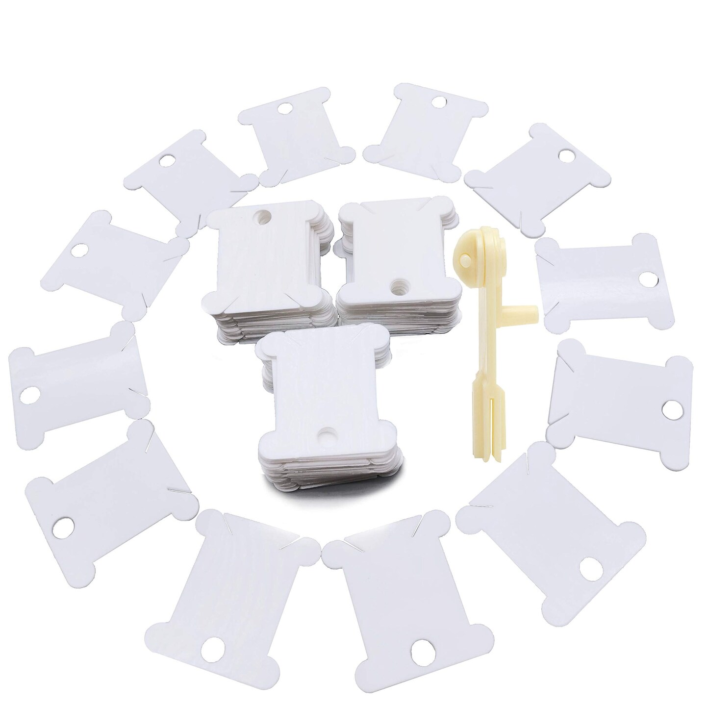 300 Pieces Plastic Floss Bobbins with 1 Bobbin White Winders for Cross Stitch Cotton Thread Craft DIY Sewing Storage, Thread Organizer Holder Set Embroidery Thread Cards Cross Stitch Bobbin 300 + 1