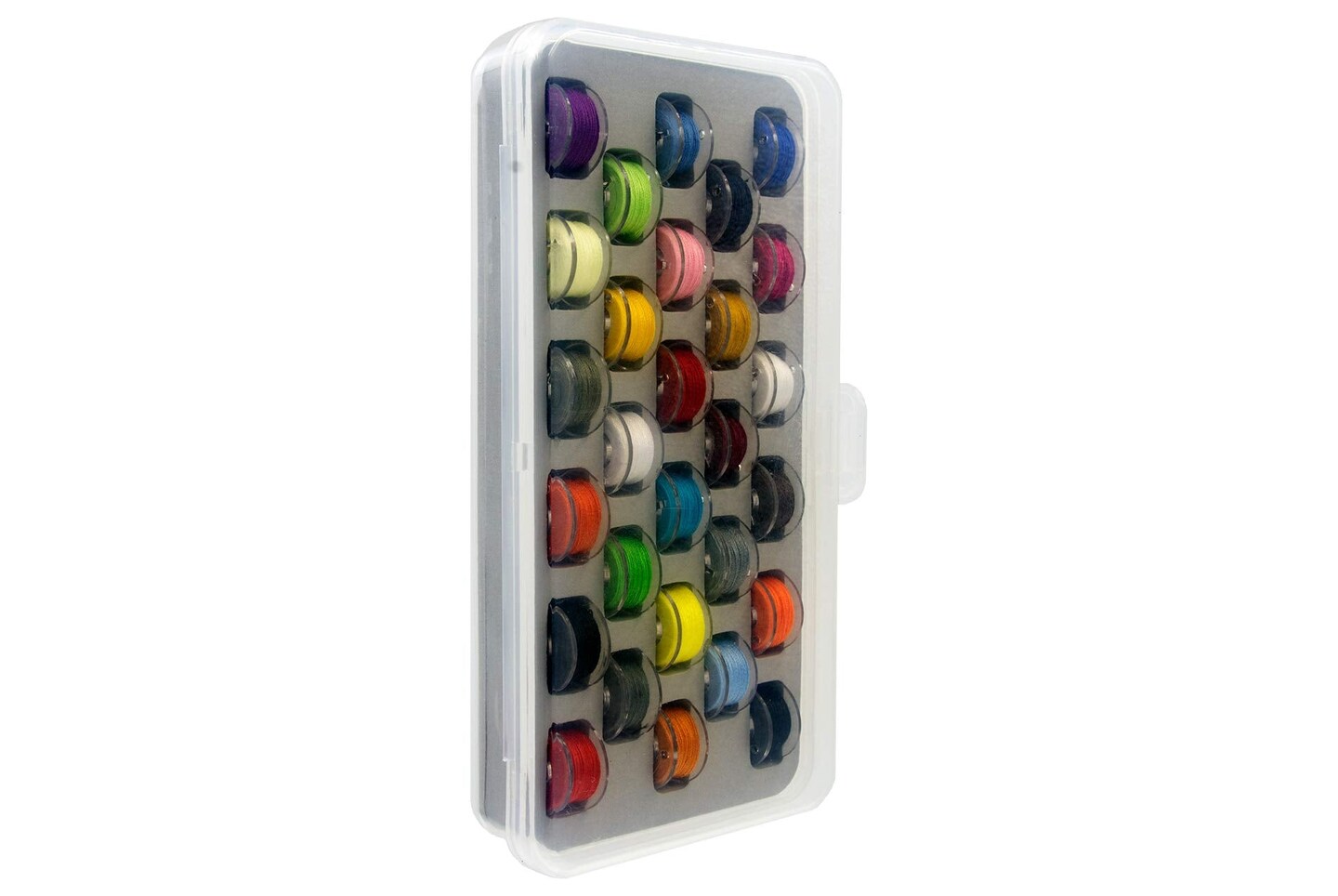 Ultima Bobbin Case with Bobbins –28 Class-15 (SA156) Clear Plastic Bobbins in a Durable See Through Storage Box – Each Bobbin is Pre-Wound with Assorted Color Thread