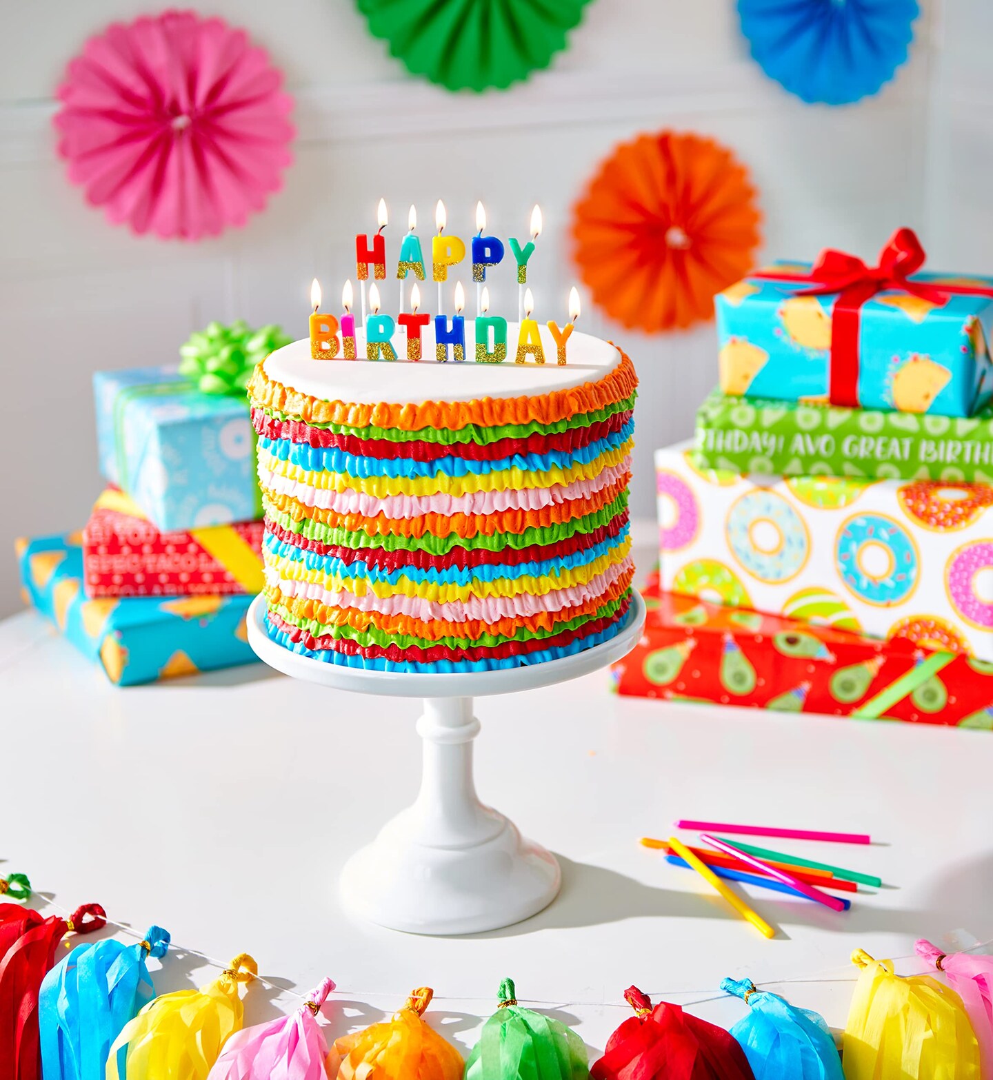 American Greetings Birthday Candles, Multicolored Long Thin &#x26; Happy Birthday Text on Toothpicks (25-Count)