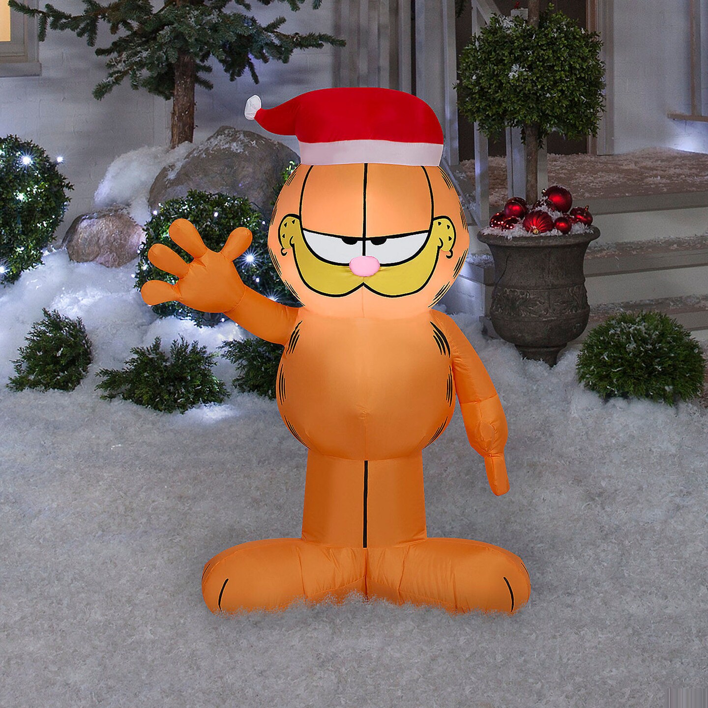 42&#x22; Inflatable Garfield with Santa Hat &#x26; Lights Outdoor Decor