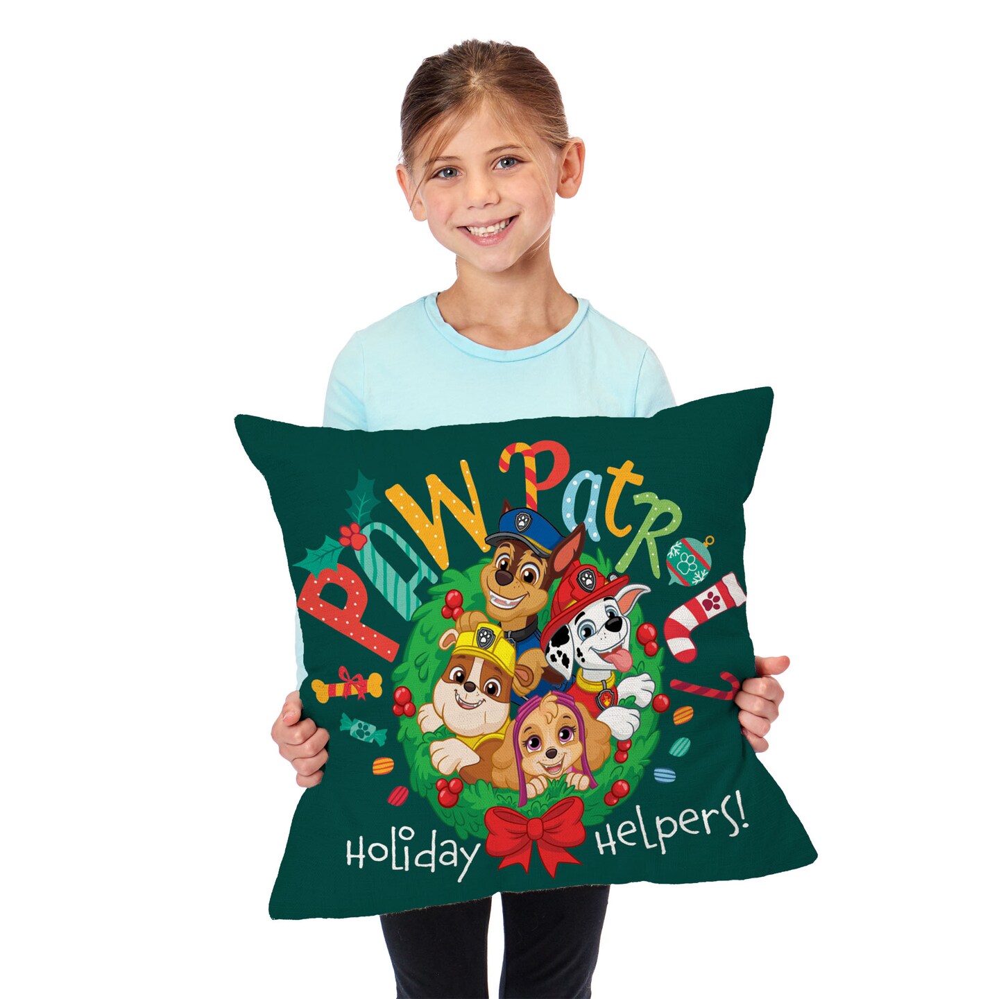 Nickelodeon Paw Patrol Holiday Helpers Throw Pillow 18&#xD7;18 Inches