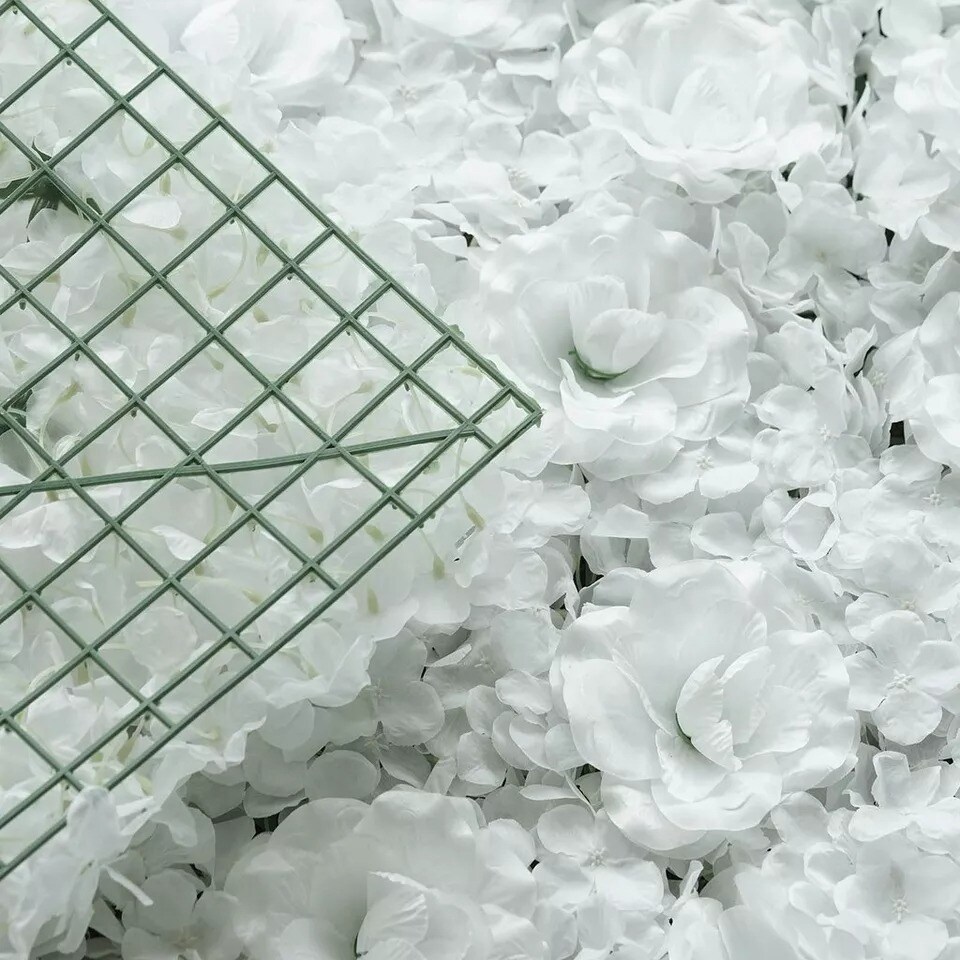 White Silk Roses Hydrangea 11 sq ft UV Protected Wall Backdrop Vertical Panels