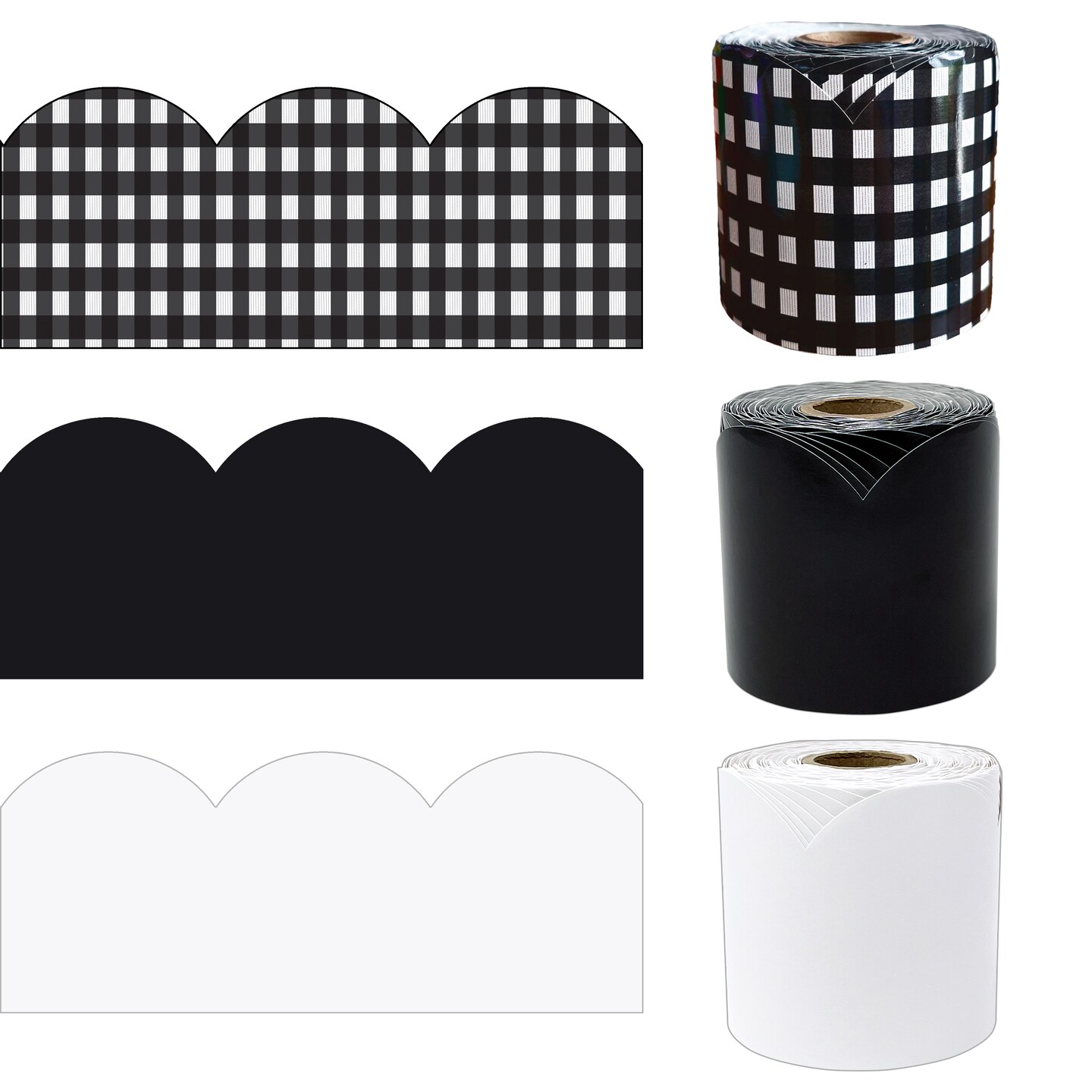 Carson Dellosa 195Ft Black and White Bulletin Board Borders, 3Pack Scalloped Buffalo Paid, White, Black Bulletin Board Border for Bulletin Board, Gingham, Black and White D&#xE9;cor, Classroom D&#xE9;cor