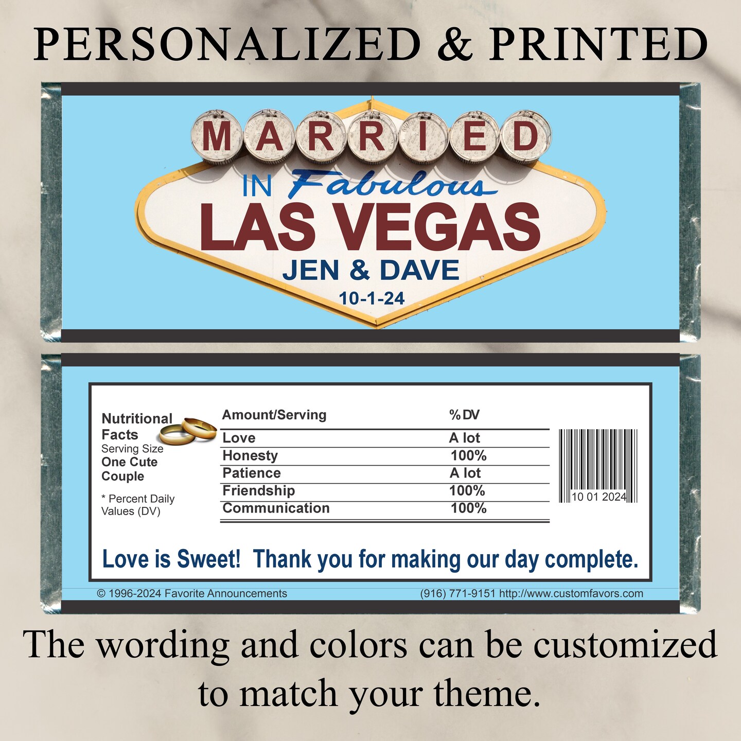 Personalized Las Vegas Wedding Candy Bar Wrappers - Custom Party 