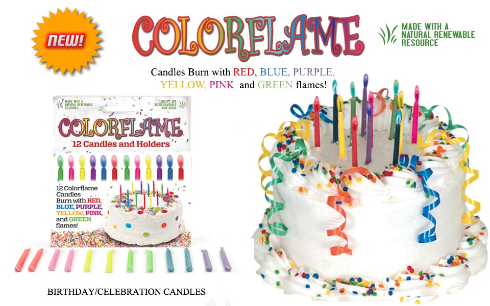 Amazing Colorflame Multicolor Happy Birthday Candles and Holders (12 Count),Unscented