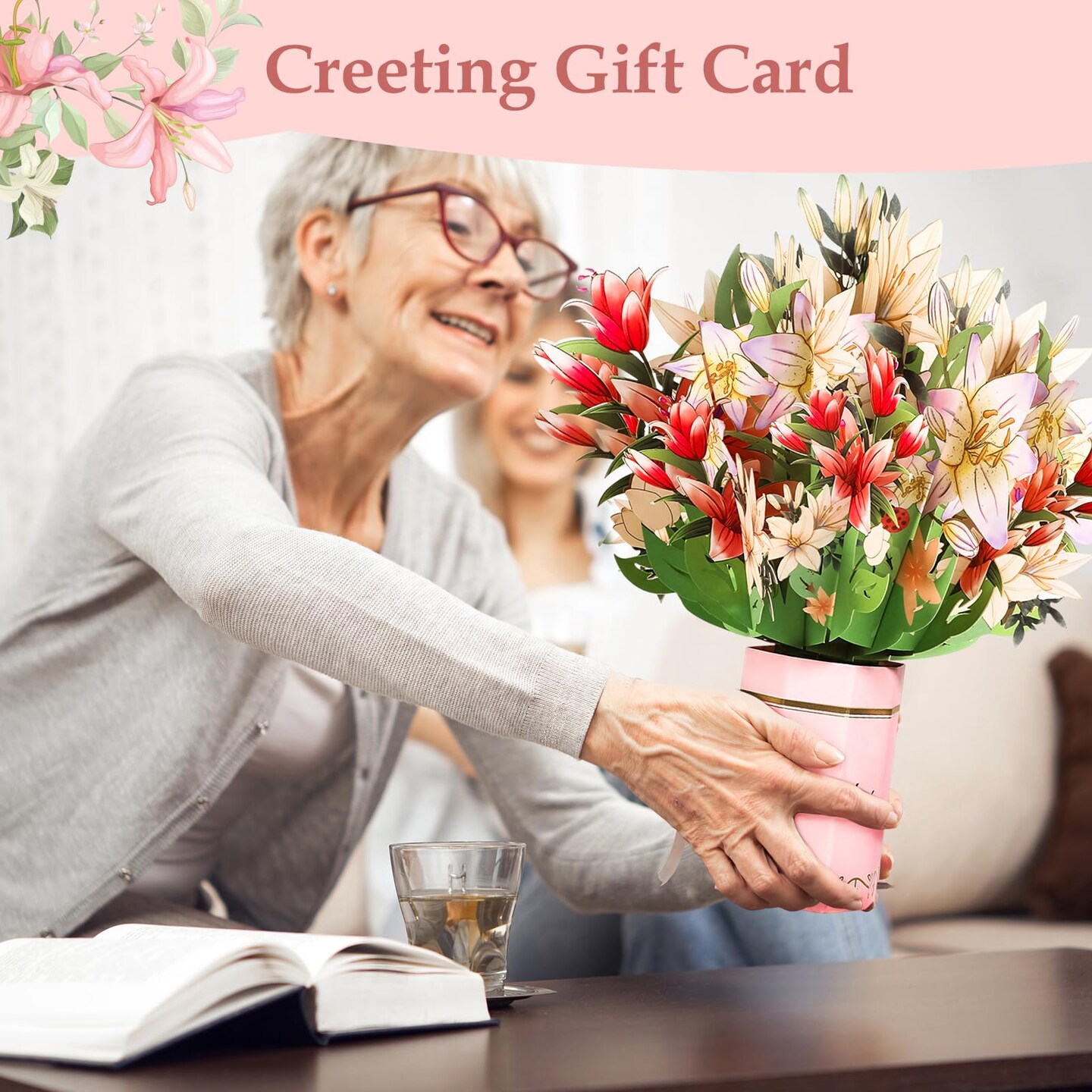 3 Pack Paper Flower Pop Up Cards,Forever Bouquet 3D Popup Paper Greeting Cards with Note Cards and Envelopes for all occasion,Mother's Day Gift,Birthday,Valentine,Christmas(Cherry Blossoms+Lily+Rose)