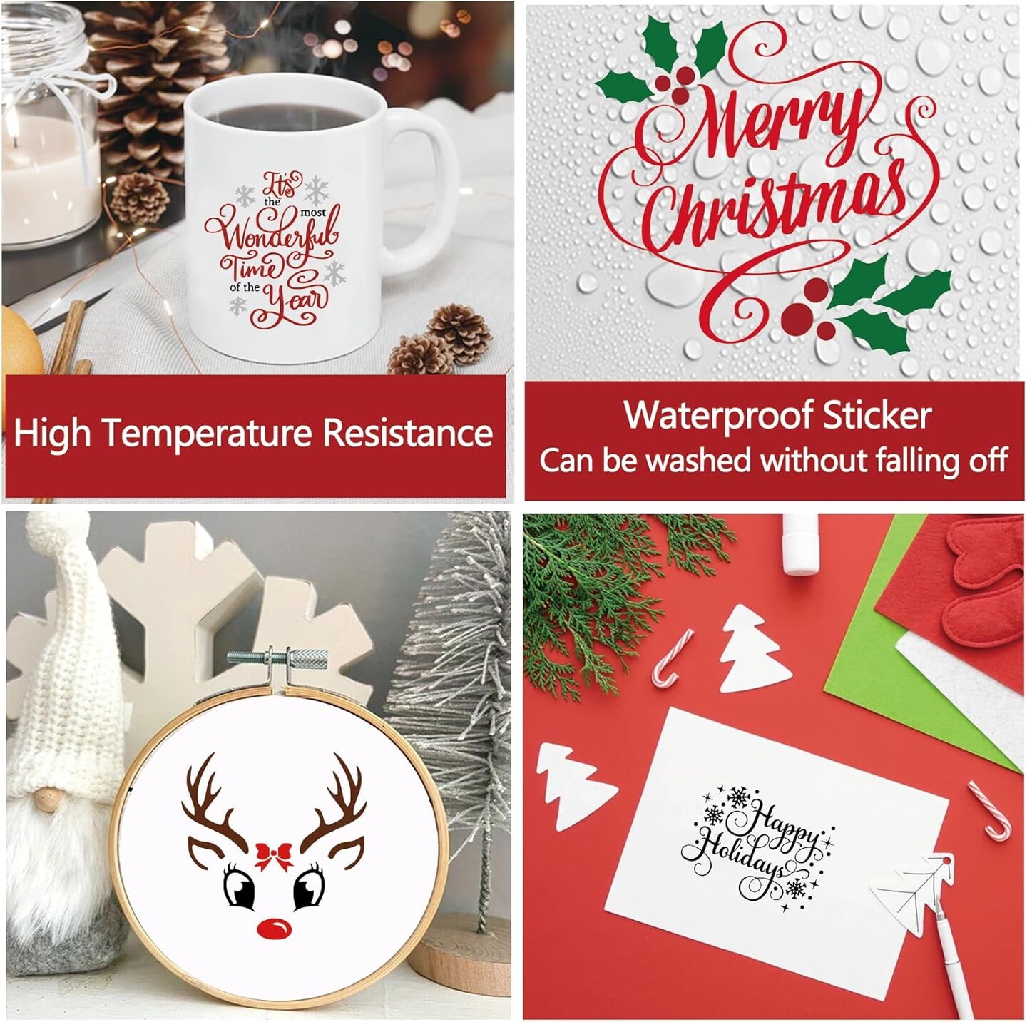 27 Pieces Christmas Word Stickers for Crafts Vinyl Waterproof Christmas Decals for Ornament Xmas Ball Crafts Wood Cup Glass Water Bottle Decoration (27 Pcs Color Words)