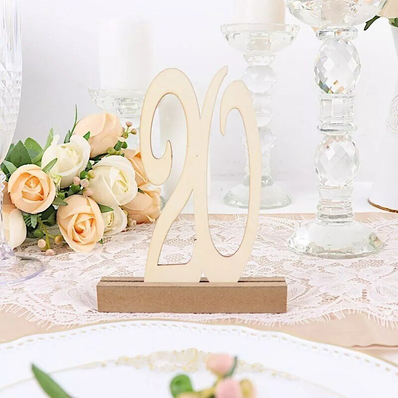 Natural 20 Wooden 6&#x22; Table Numbers 1-20 Set Holder Base Party Events Decorations