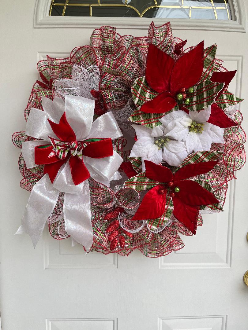Large Christmas door wreath, Holiday door wreath, Poinsettia