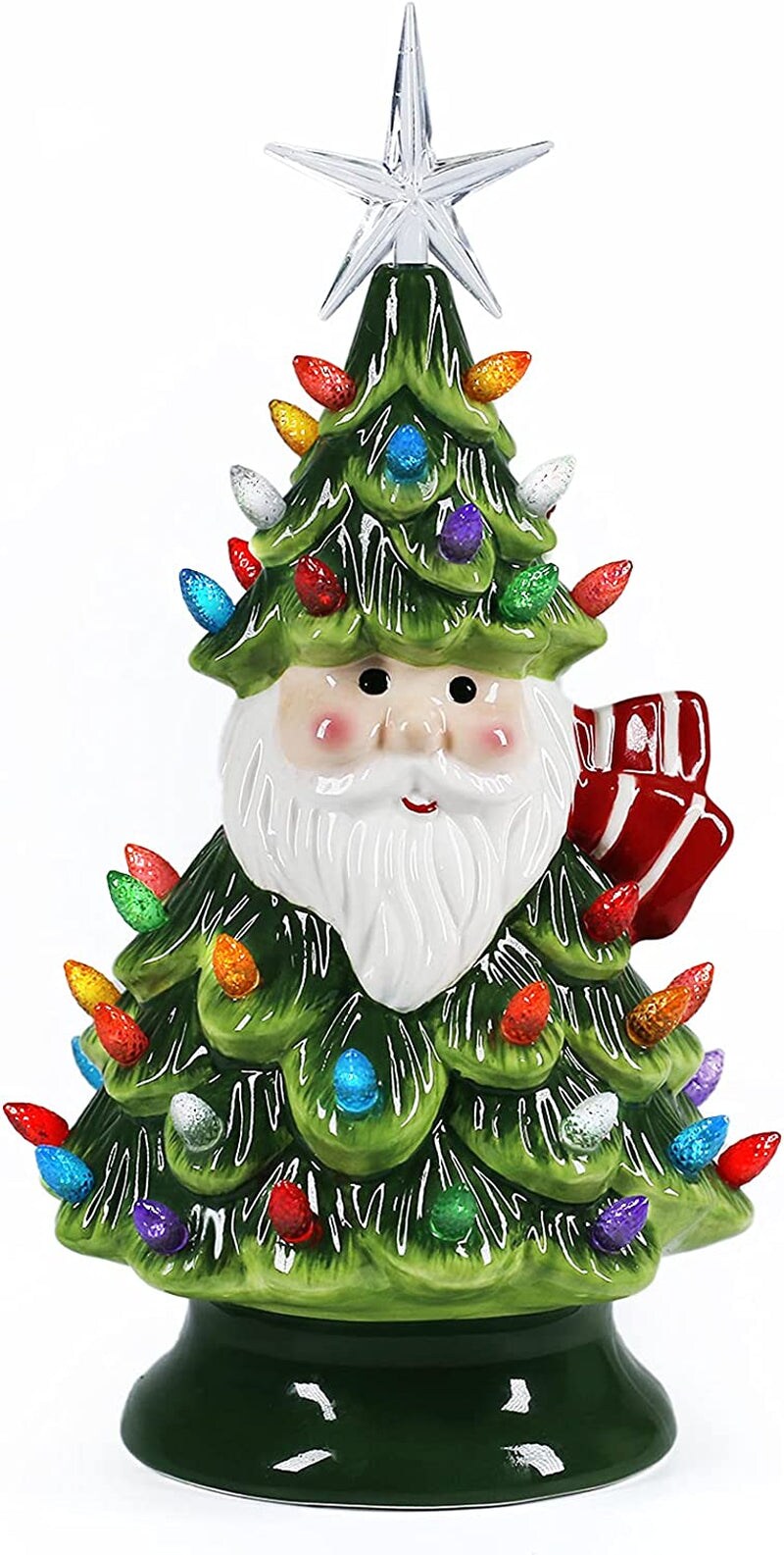 11&#x22; Ceramic Christmas Tree Tabletop Christmas Tree Lights with 50 Multicolored Lights and 1 Star Toppers for Table Top Desk Classic Series Christmas Decoration