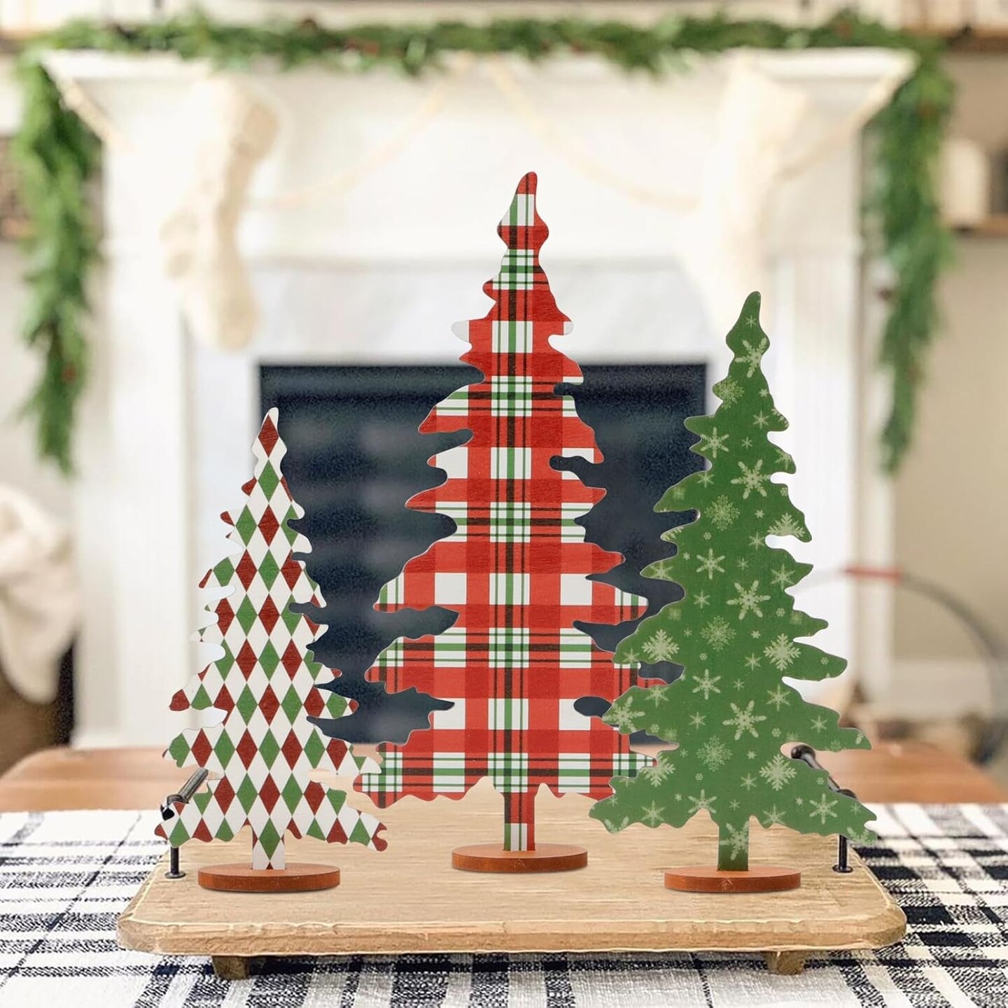 Christmas Decorations Indoor-5 Sizes Wooden Christmas Tree Sign-Christmas Decorations for Home Shelf Mantel Fireplace Table Windowsill Party Decor